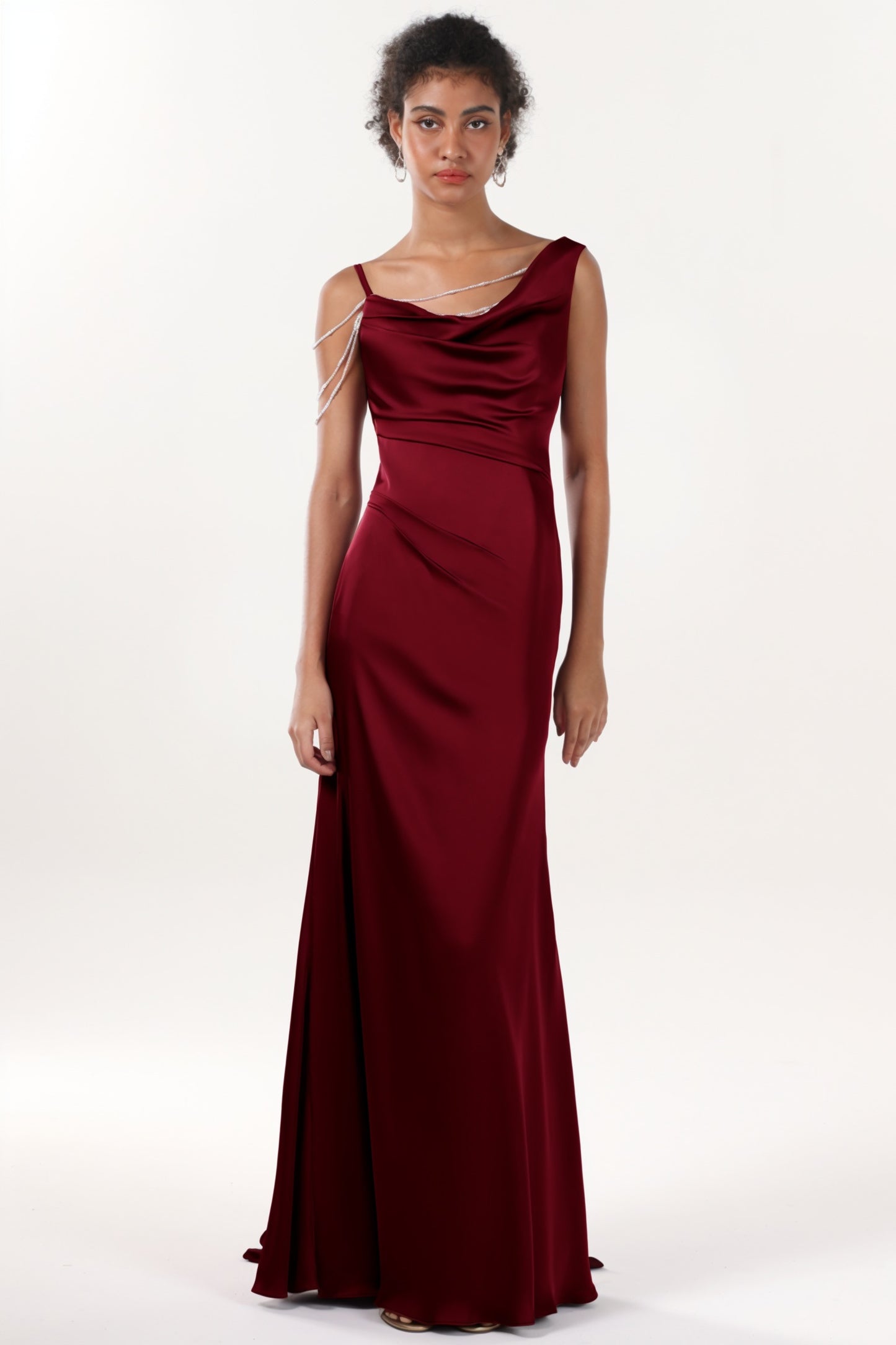 Sheath-Column Sweep-Brush Train Luxe Satin Formal Dress CS0600