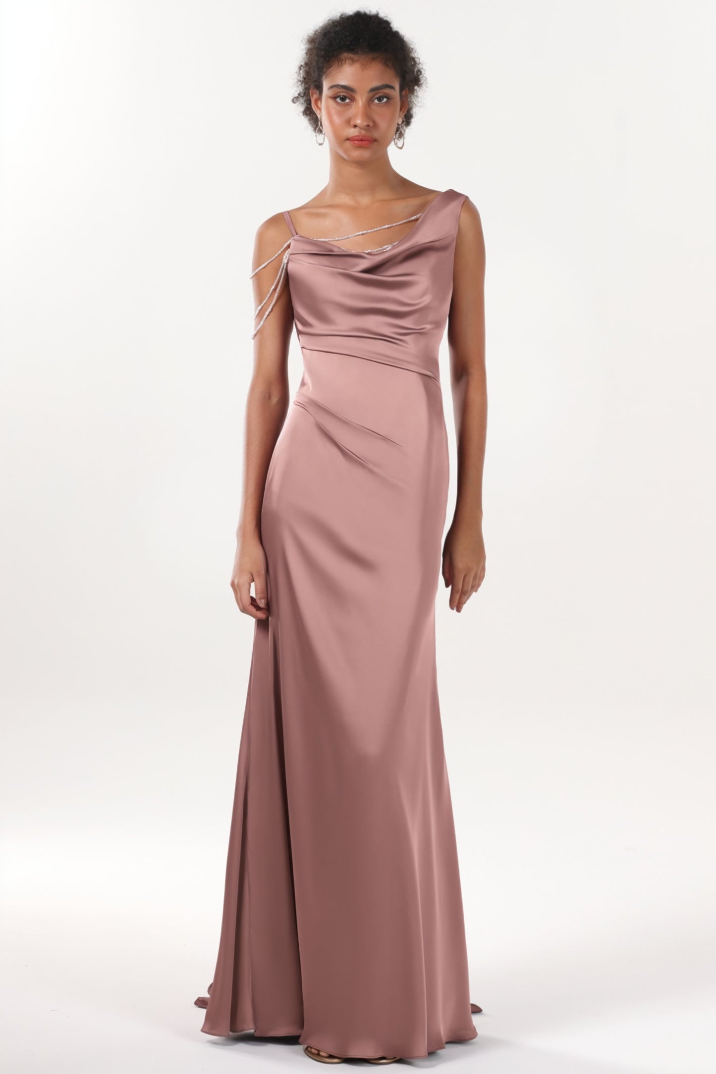 Sheath-Column Sweep-Brush Train Luxe Satin Formal Dress CS0600