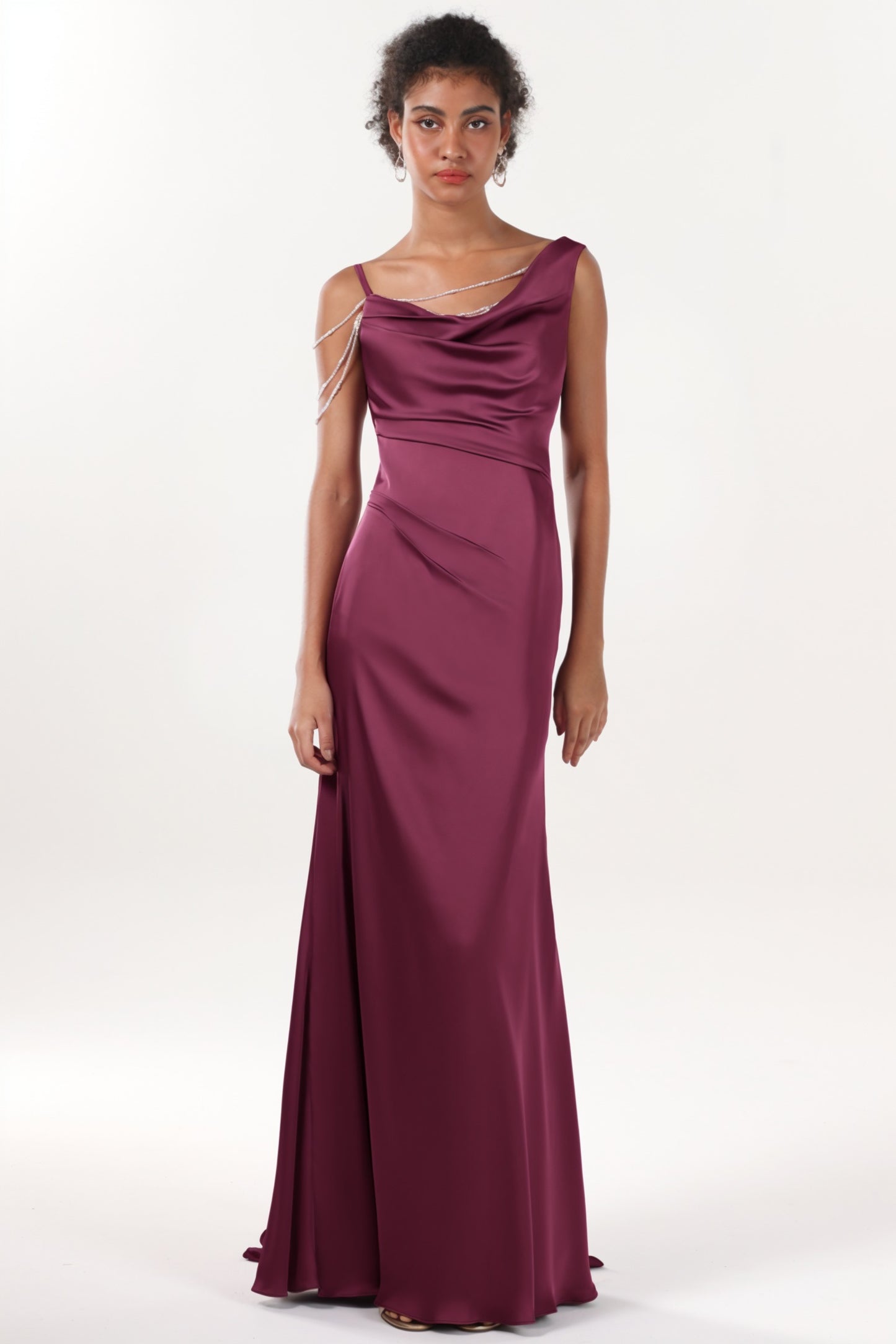 Sheath-Column Sweep-Brush Train Luxe Satin Formal Dress CS0600