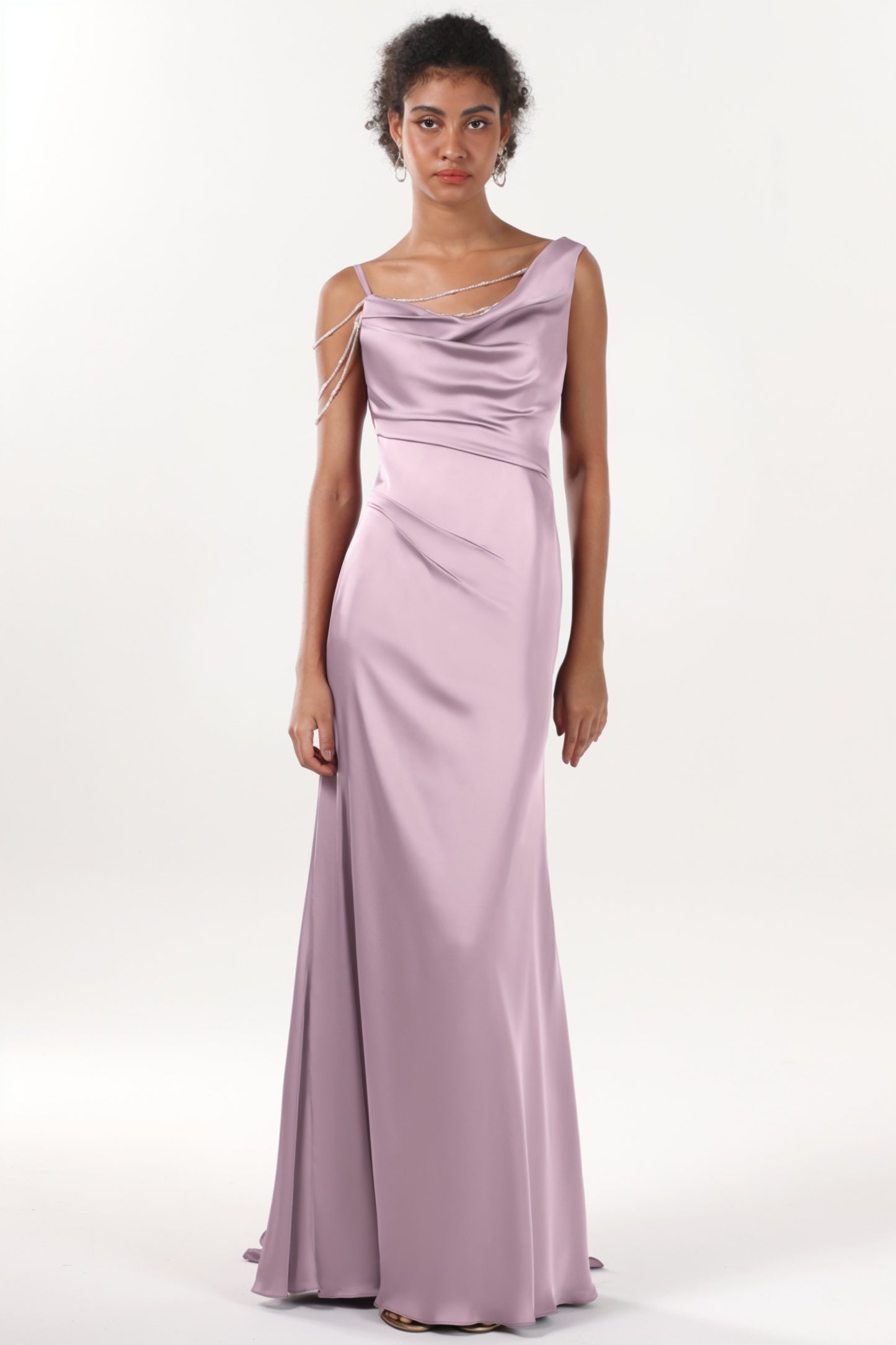 Sheath-Column Sweep-Brush Train Luxe Satin Formal Dress CS0600