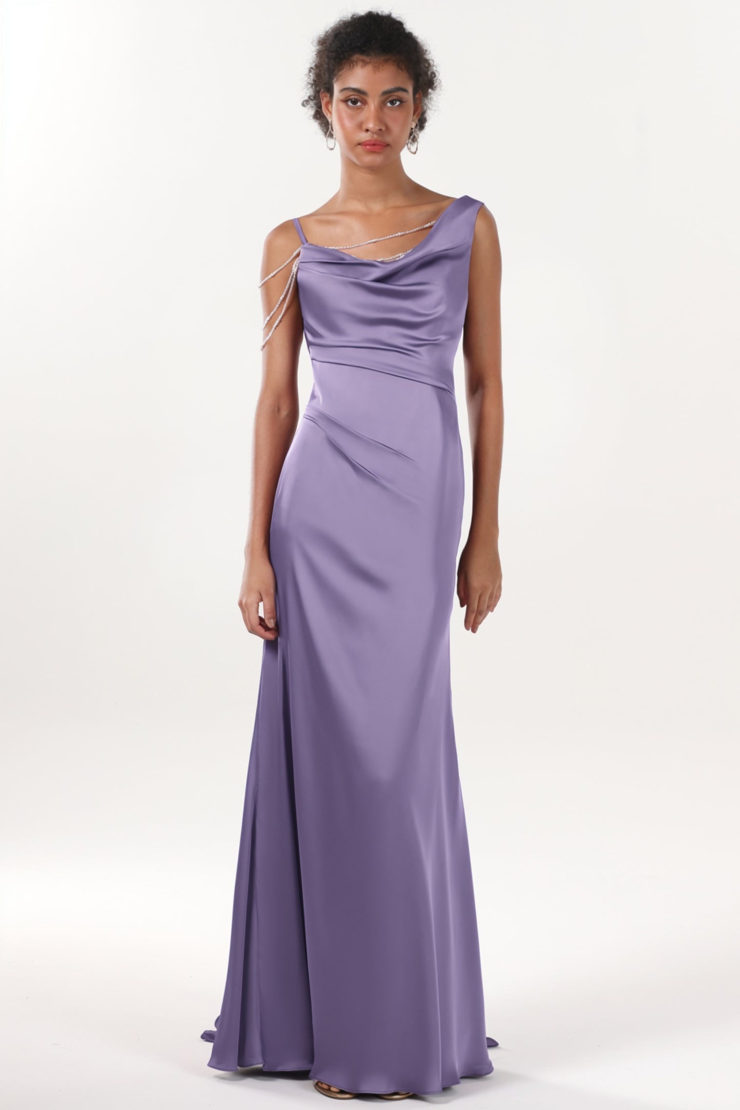 Sheath-Column Sweep-Brush Train Luxe Satin Formal Dress CS0600