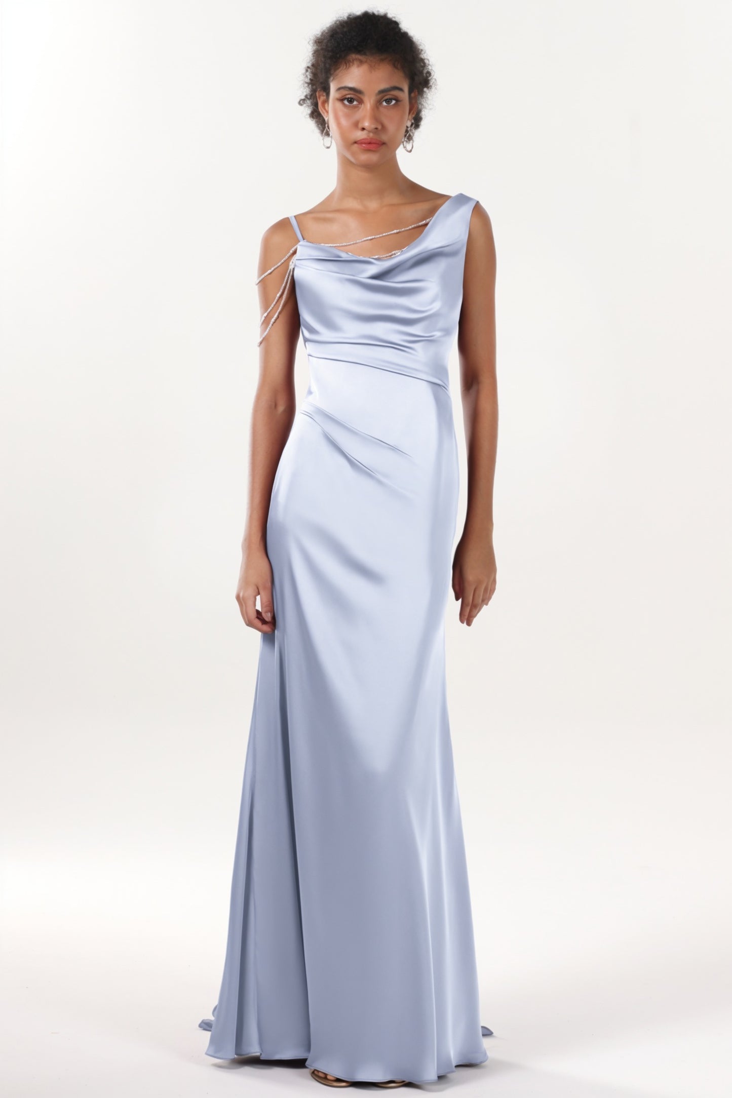 Sheath-Column Sweep-Brush Train Luxe Satin Formal Dress CS0600