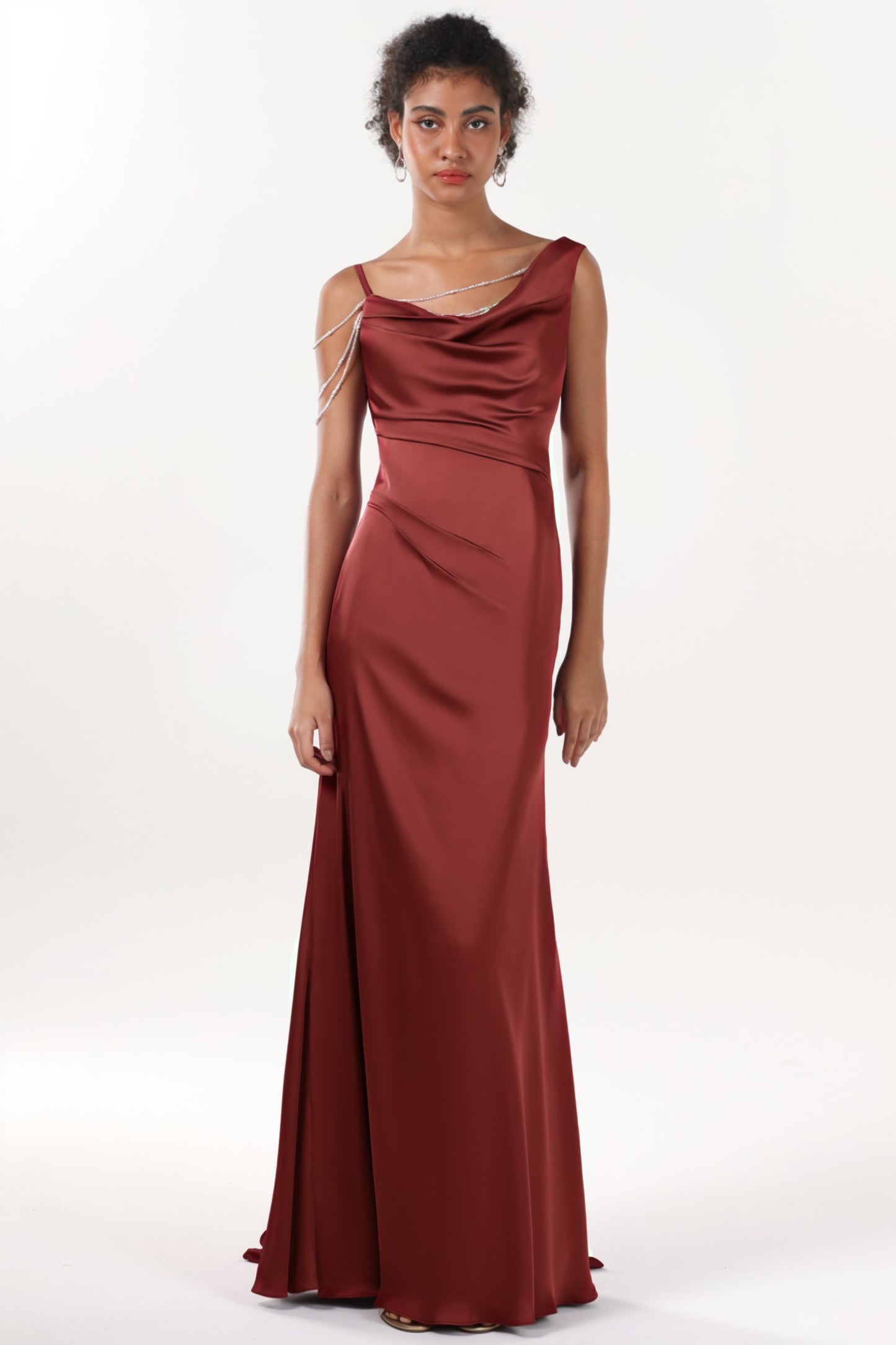 Sheath-Column Sweep-Brush Train Luxe Satin Formal Dress CS0600