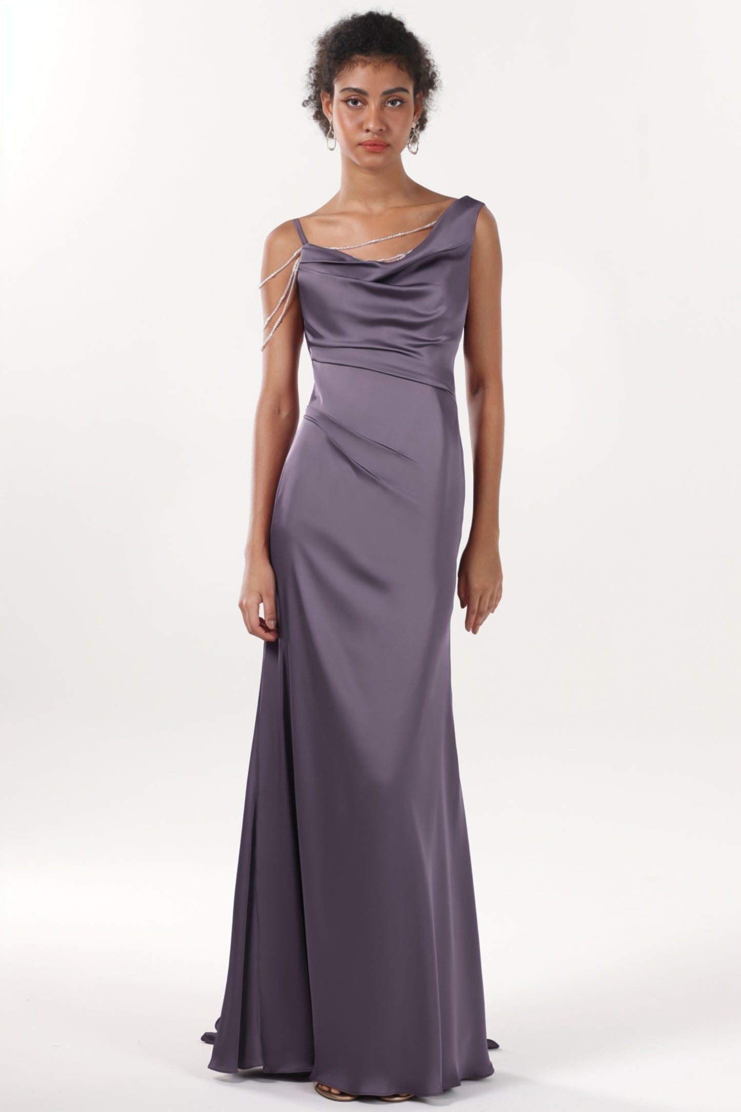 Sheath-Column Sweep-Brush Train Luxe Satin Formal Dress CS0600