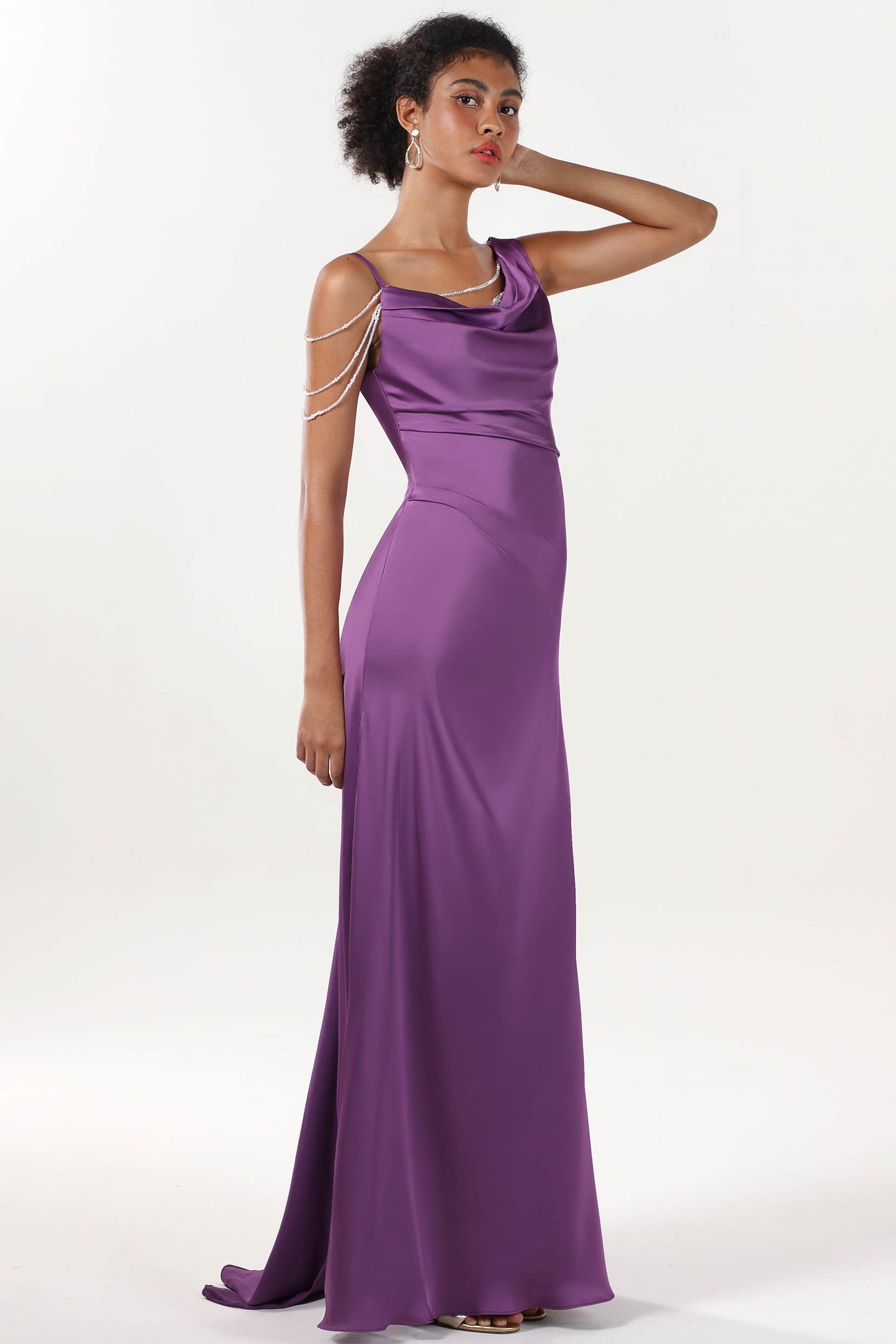 Sheath-Column Sweep-Brush Train Luxe Satin Formal Dress CS0600