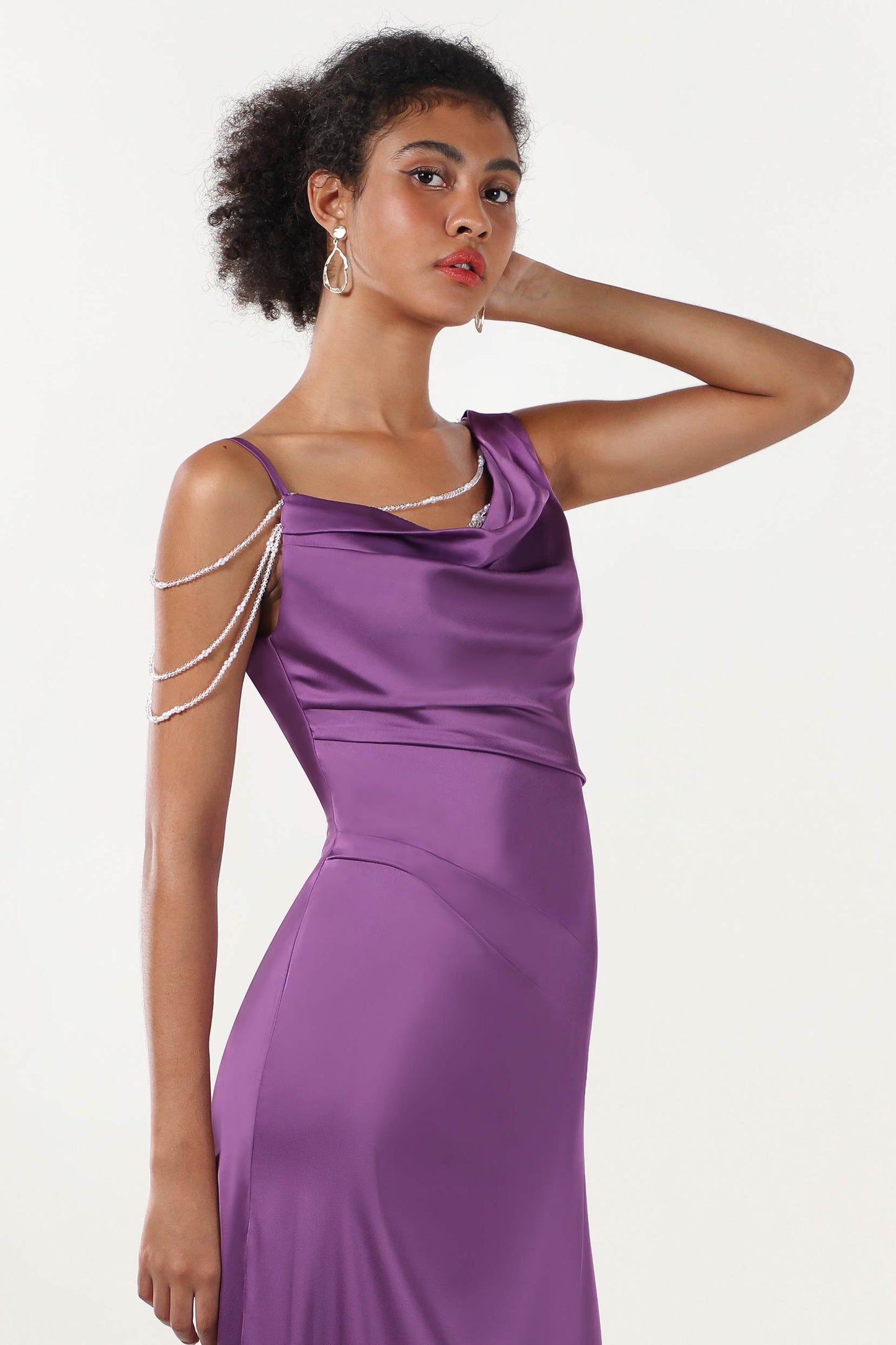 Sheath-Column Sweep-Brush Train Luxe Satin Formal Dress CS0600