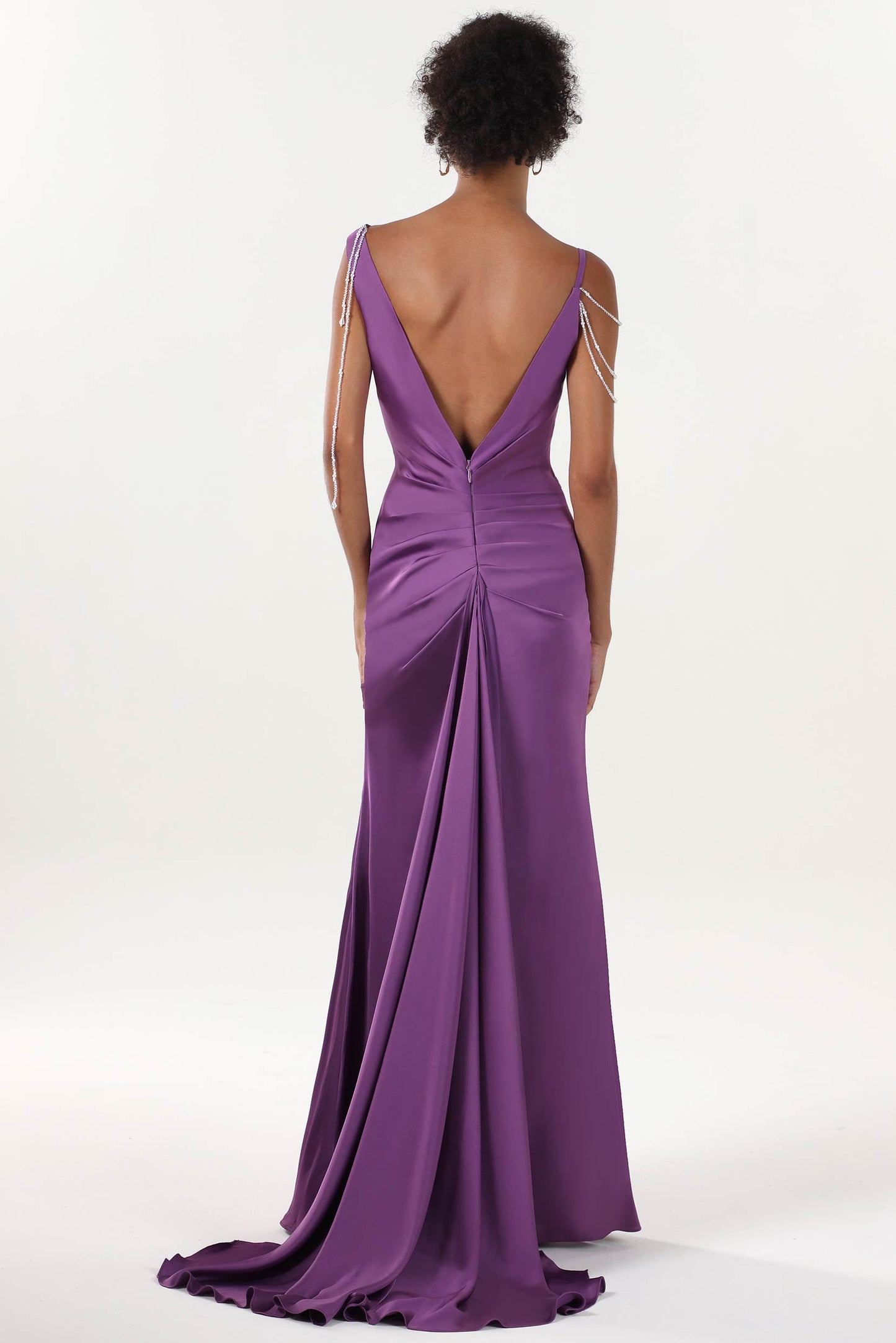 Sheath-Column Sweep-Brush Train Luxe Satin Formal Dress CS0600