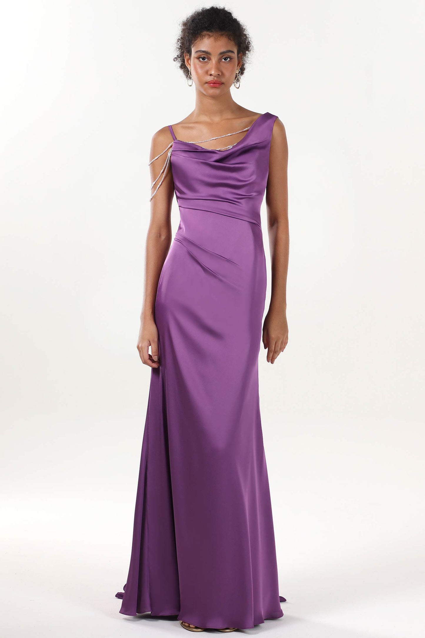 Sheath-Column Sweep-Brush Train Luxe Satin Formal Dress CS0600