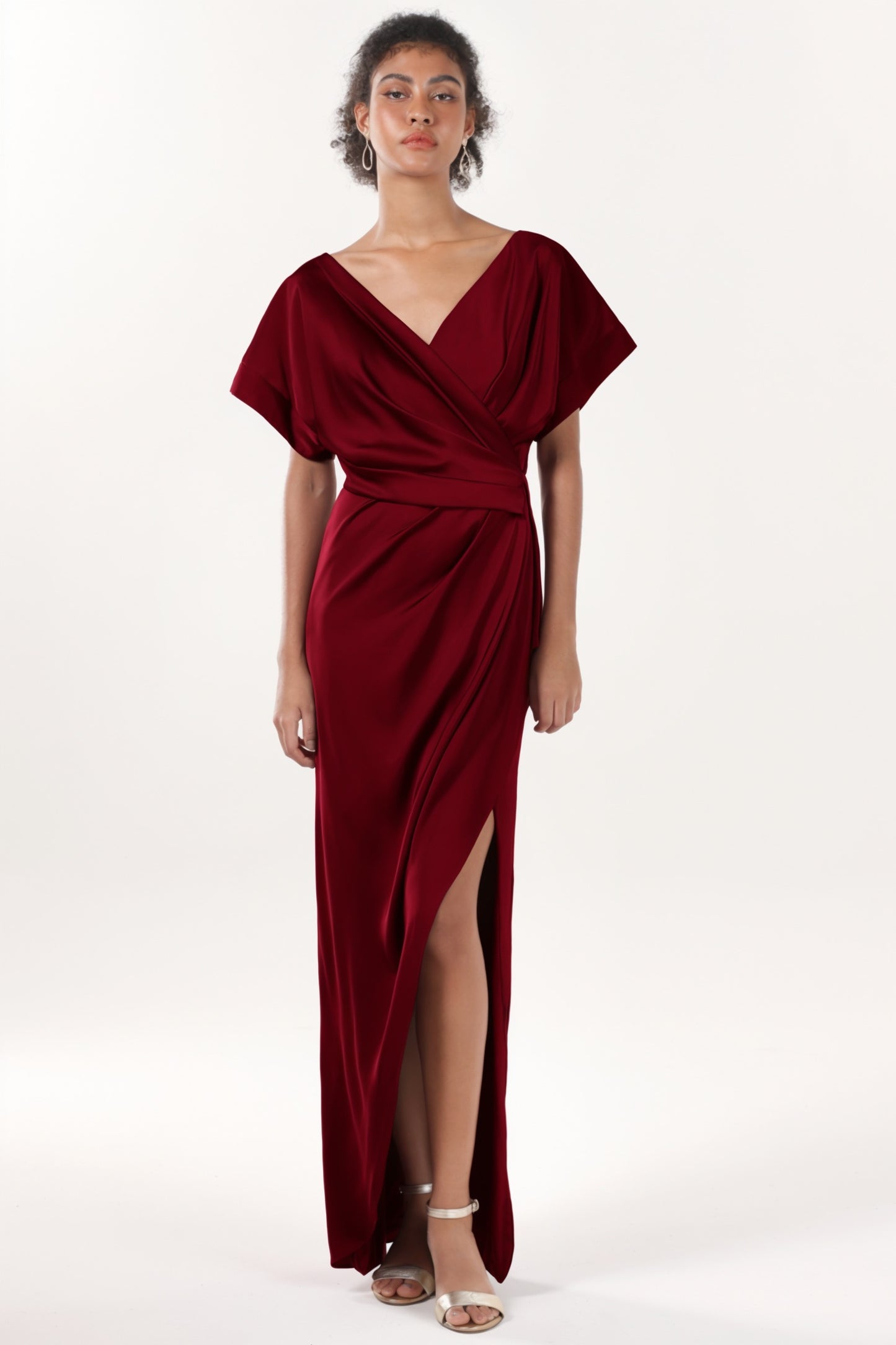 Sheath-Column Maxi Luxe Satin Bridesmaid Dress CS0601BM