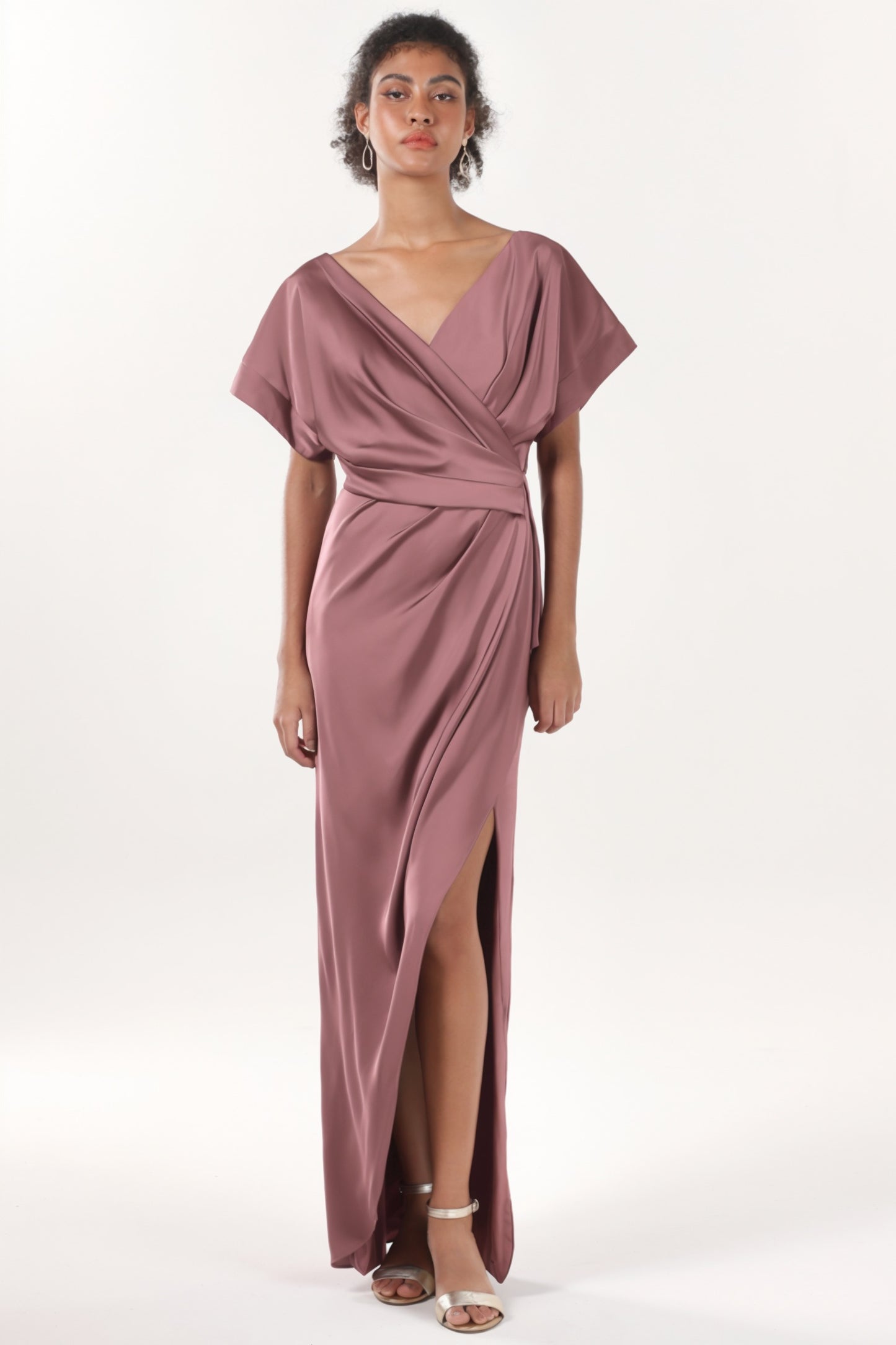 Sheath-Column Maxi Luxe Satin Bridesmaid Dress CS0601BM