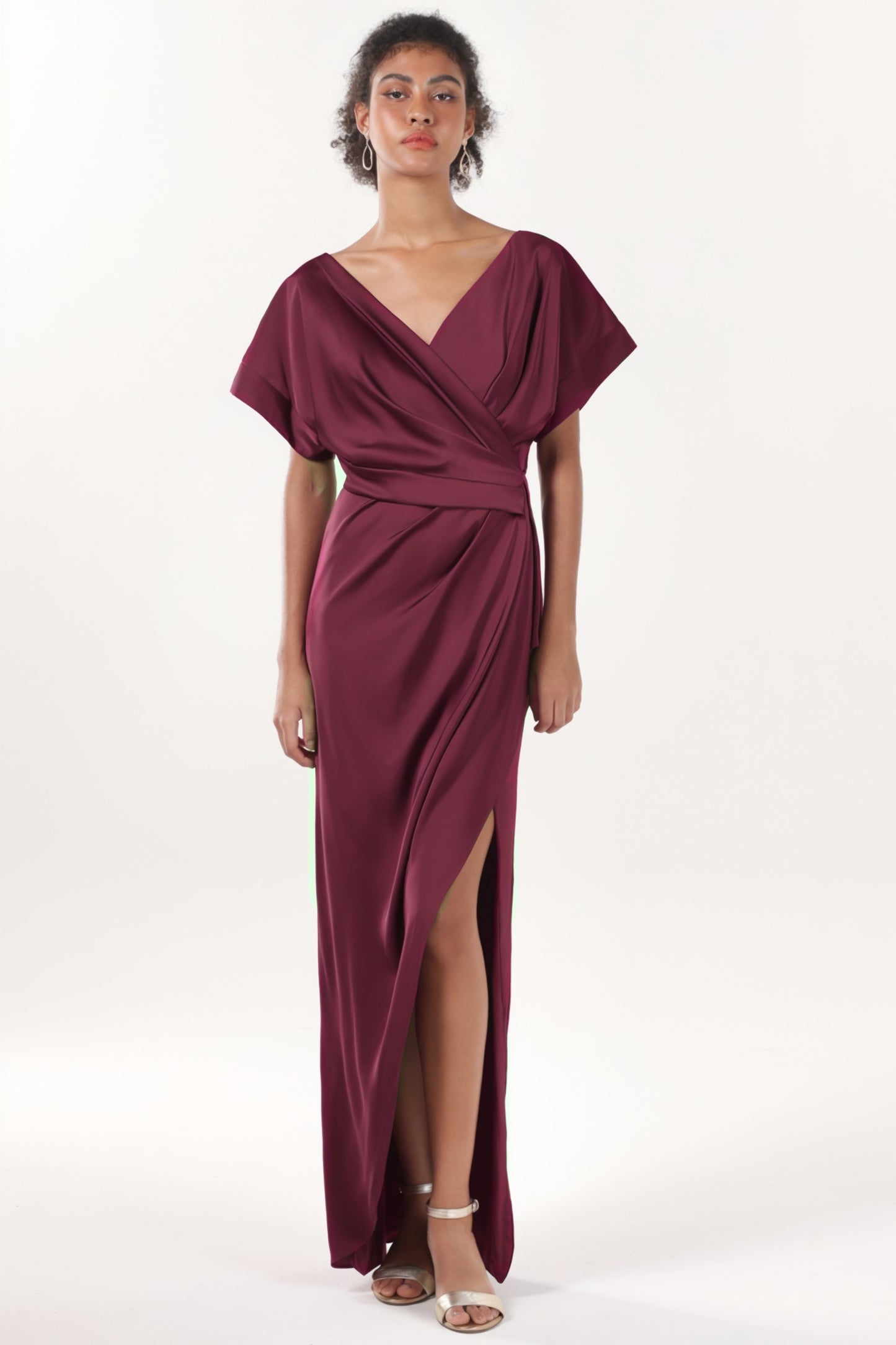 Sheath-Column Maxi Luxe Satin Bridesmaid Dress CS0601BM