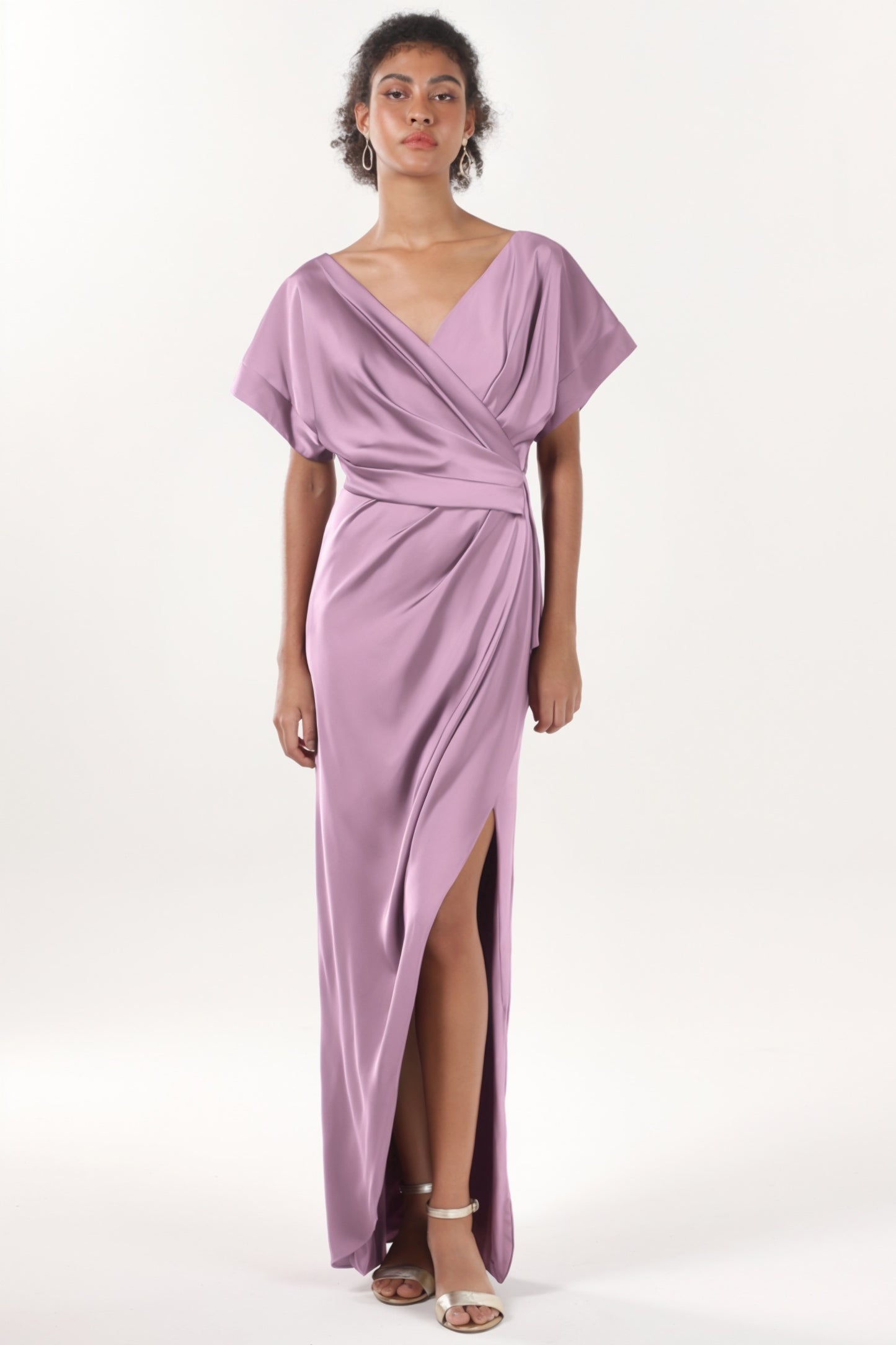 Sheath-Column Maxi Luxe Satin Bridesmaid Dress CS0601BM