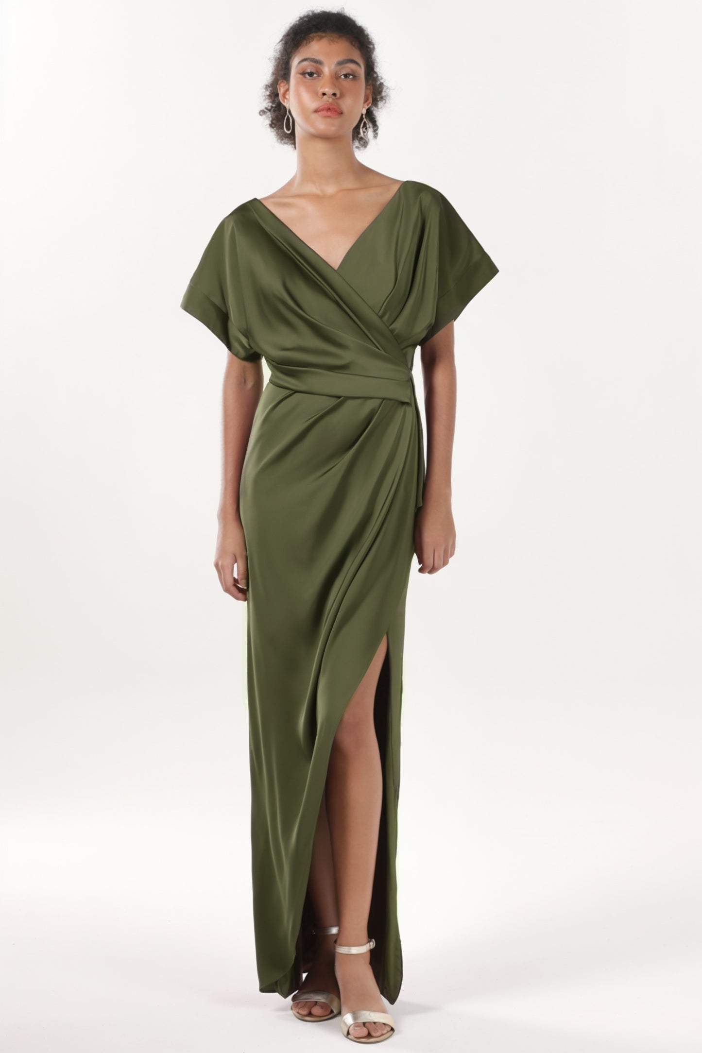 Sheath-Column Maxi Luxe Satin Bridesmaid Dress CS0601BM