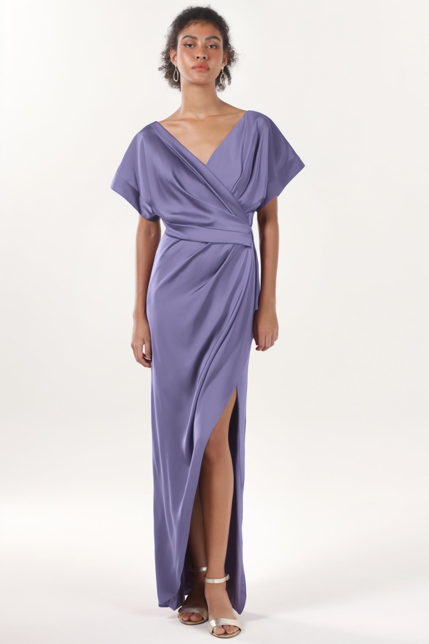 Sheath-Column Maxi Luxe Satin Bridesmaid Dress CS0601BM