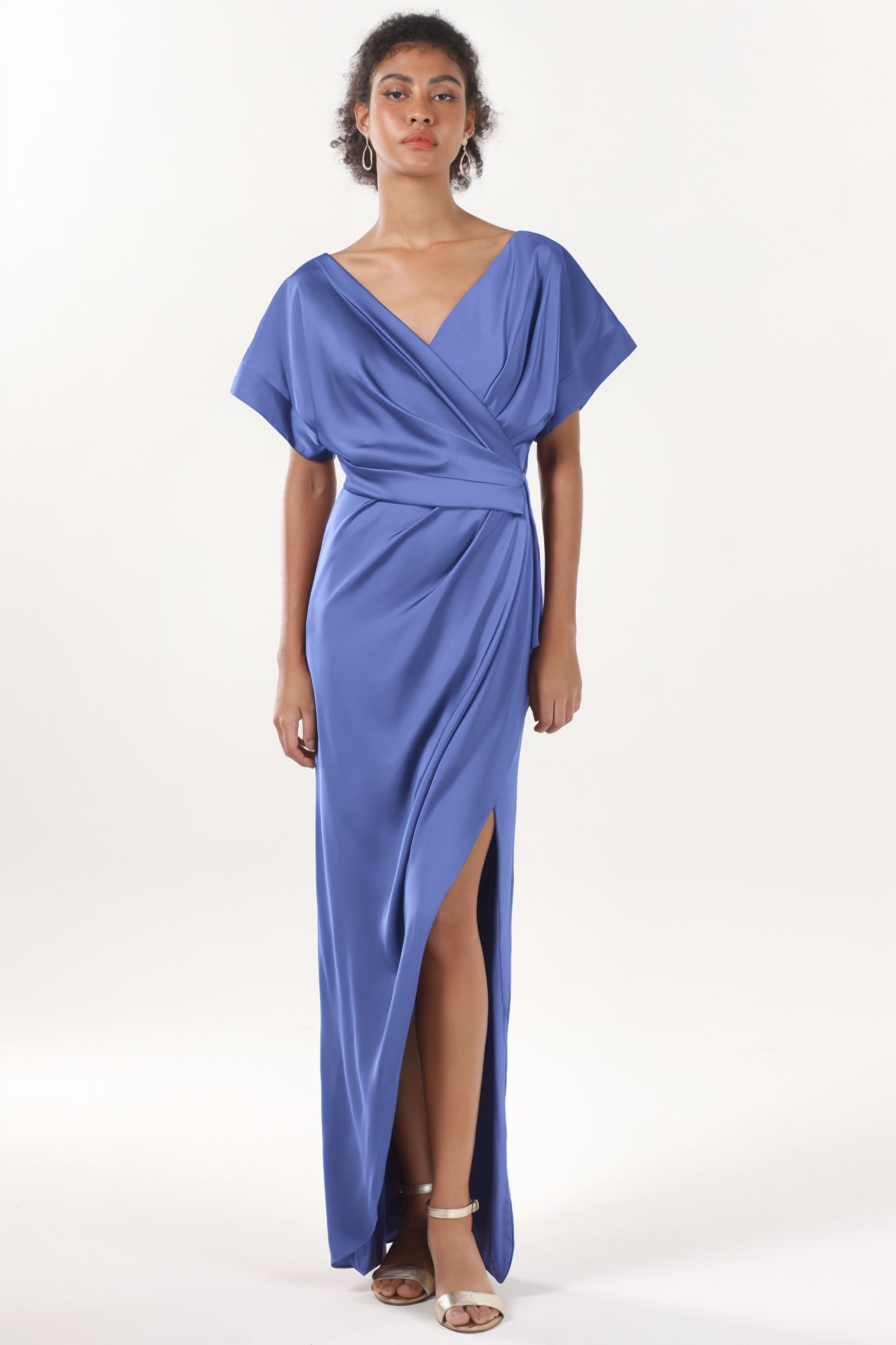 Sheath-Column Maxi Luxe Satin Bridesmaid Dress CS0601BM