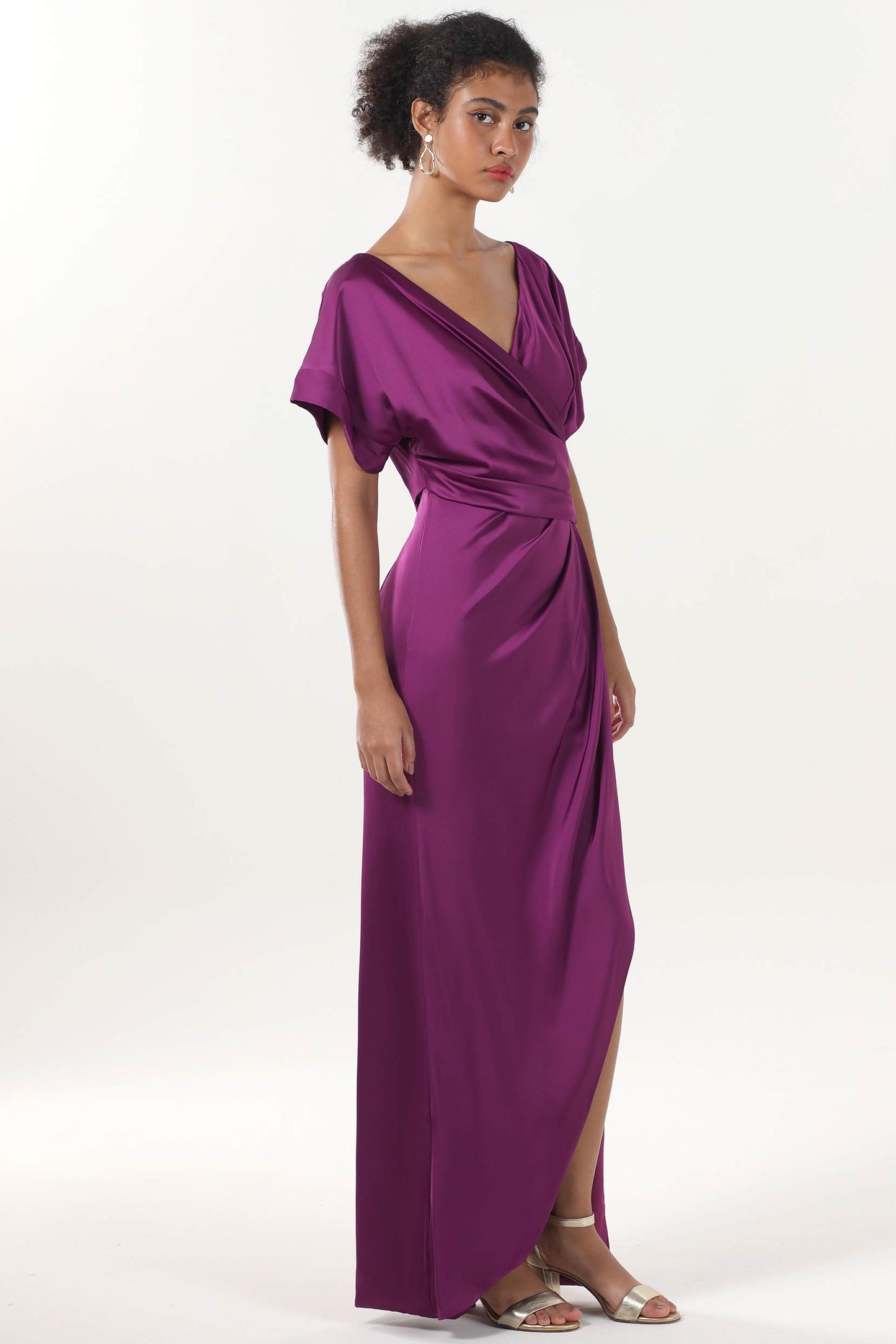 Sheath-Column Maxi Luxe Satin Bridesmaid Dress CS0601BM