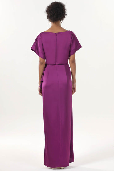 Sheath-Column Maxi Luxe Satin Bridesmaid Dress CS0601BM