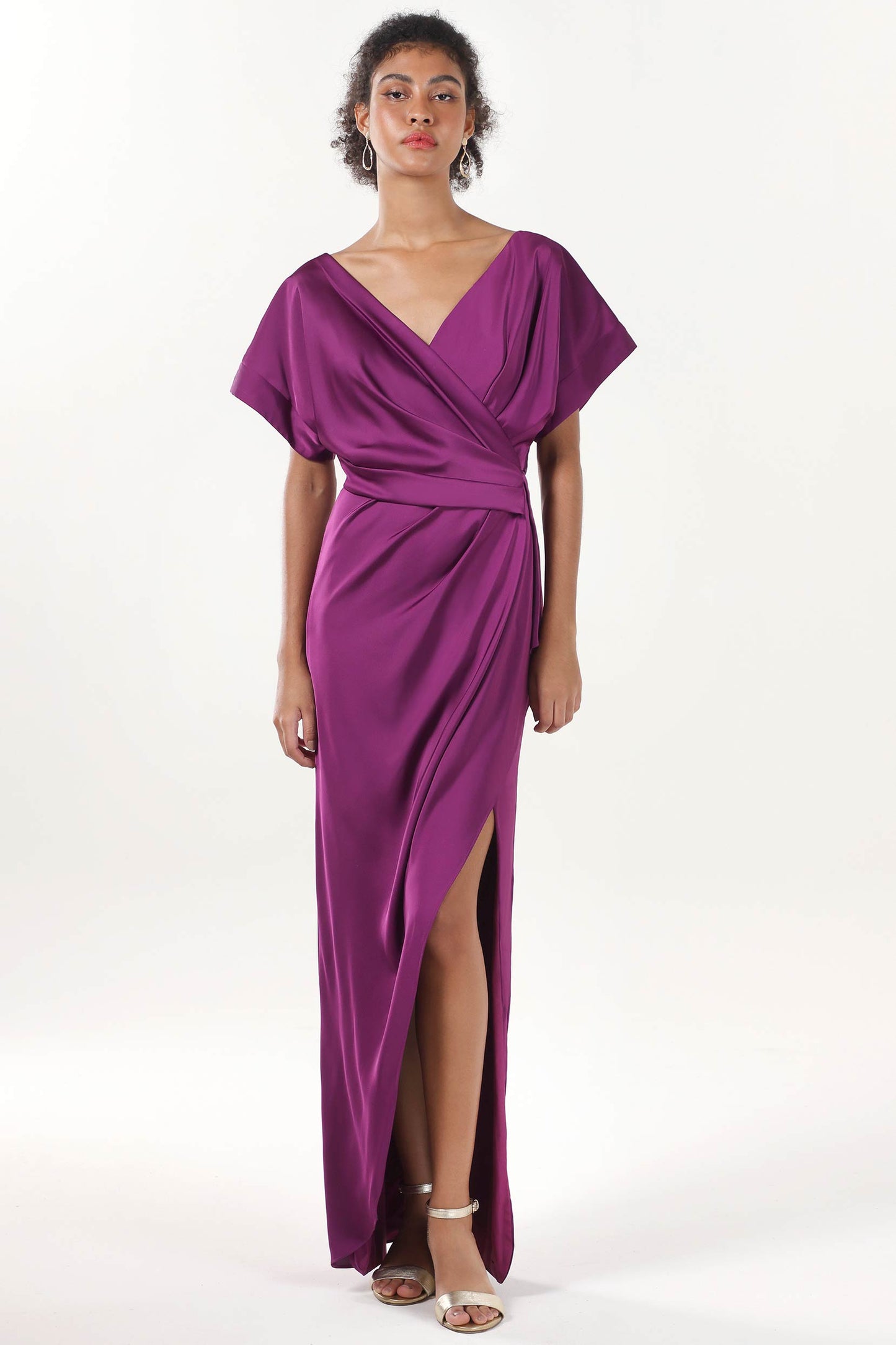 Sheath-Column Maxi Luxe Satin Bridesmaid Dress CS0601BM