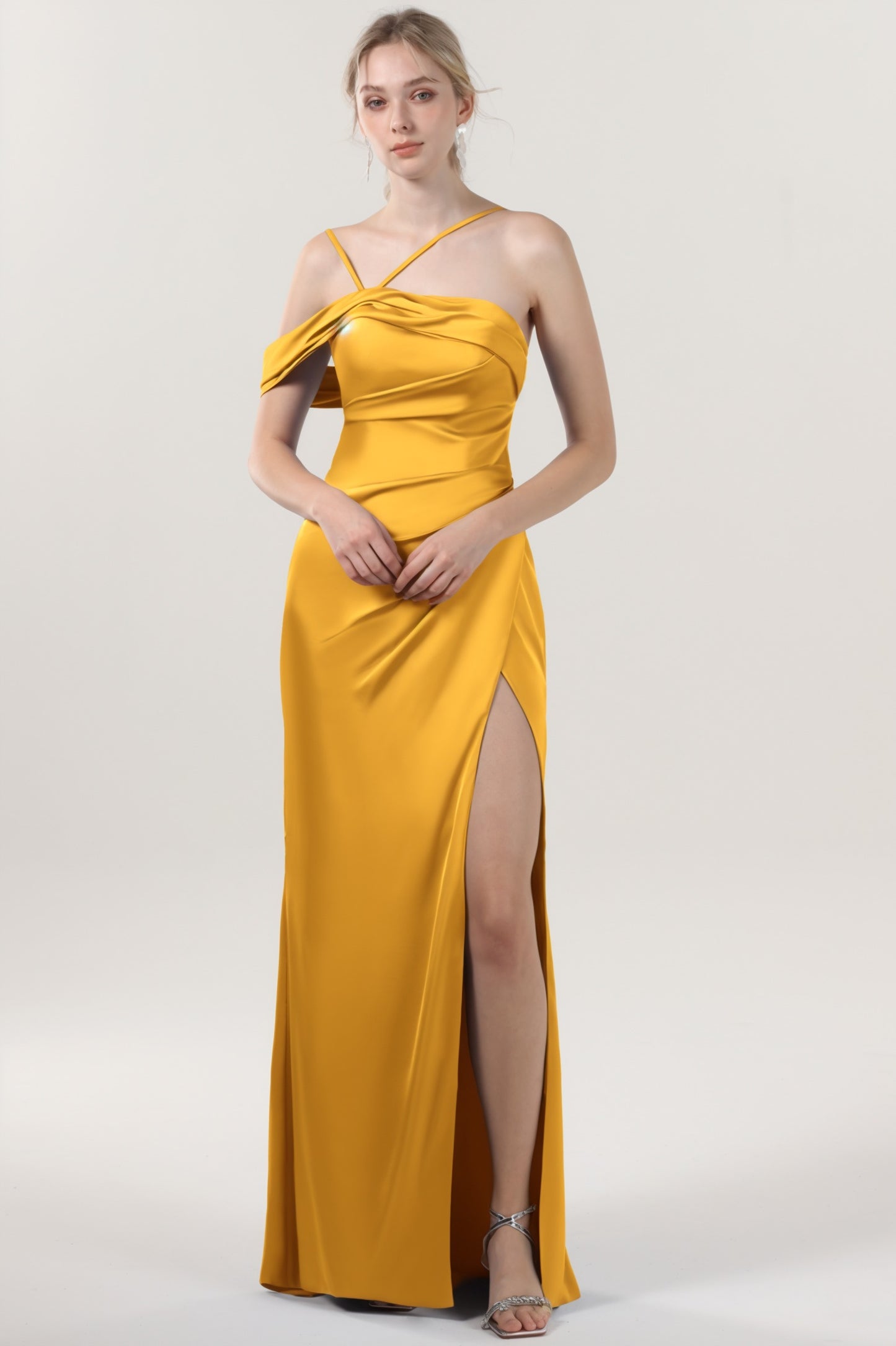 Sheath-Column Maxi Luxe Satin Bridesmaid Dress CS0602BM