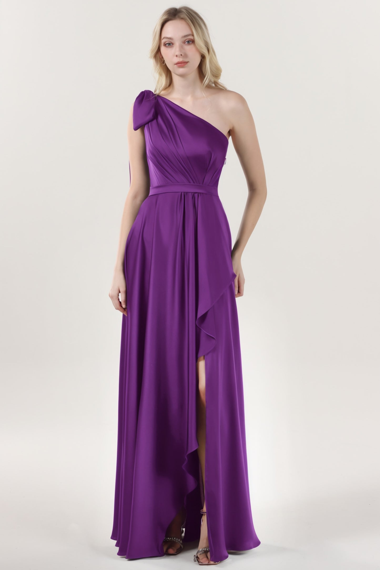 Asymmetrical Maxi Luxe Satin Formal Dress CS0603