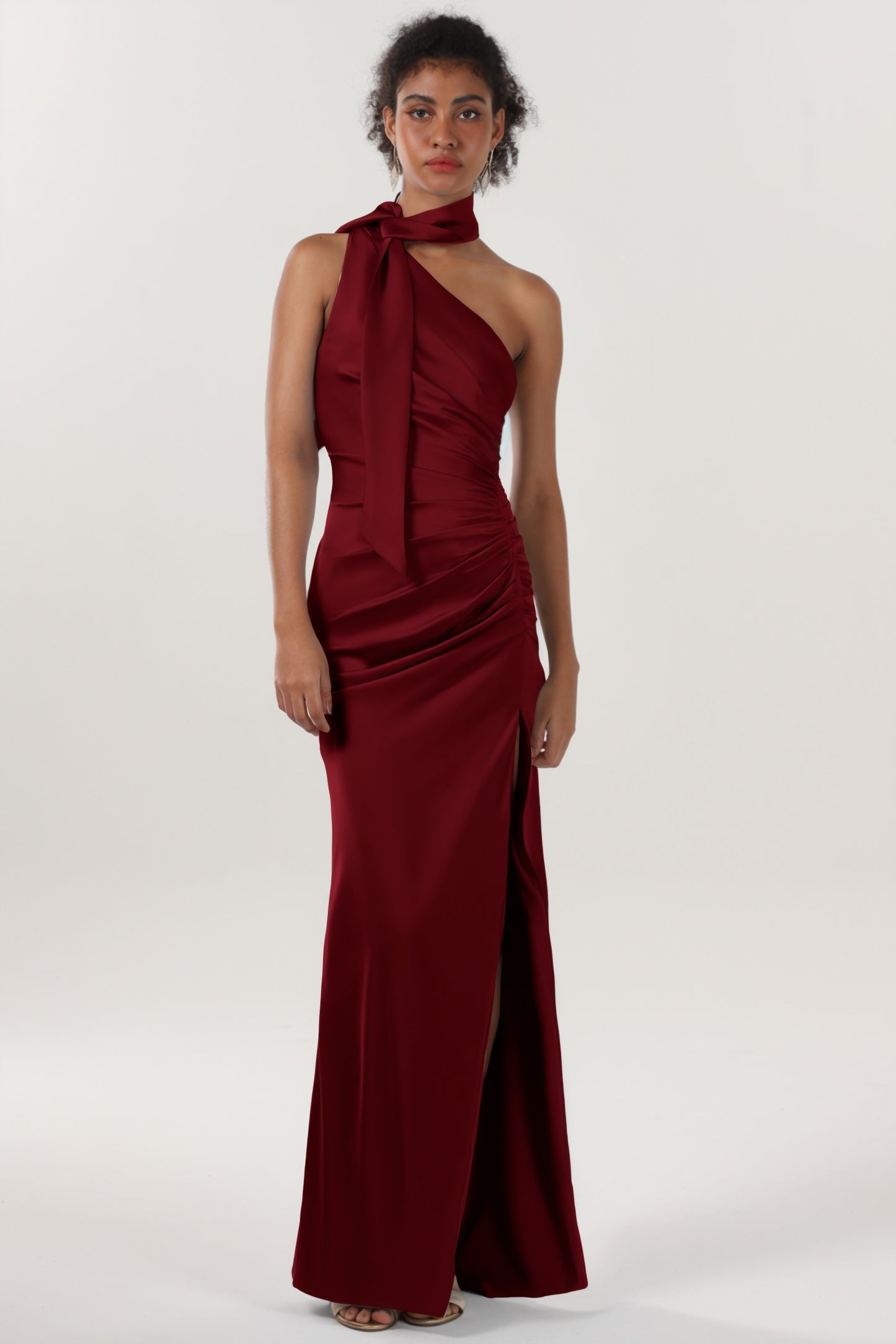 Sheath-Column Maxi Luxe Satin Bridesmaid Dress CS0604BM