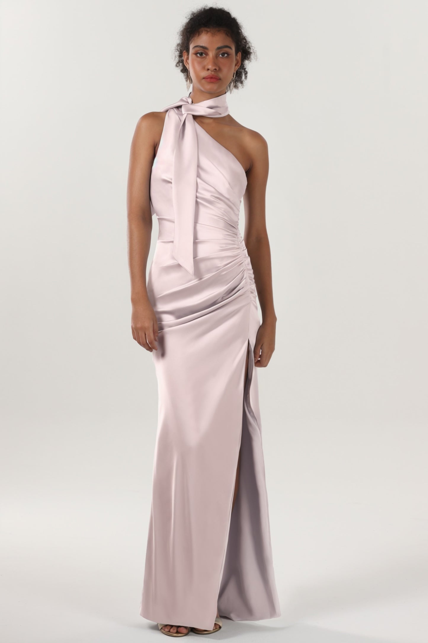 Sheath-Column Maxi Luxe Satin Bridesmaid Dress CS0604BM