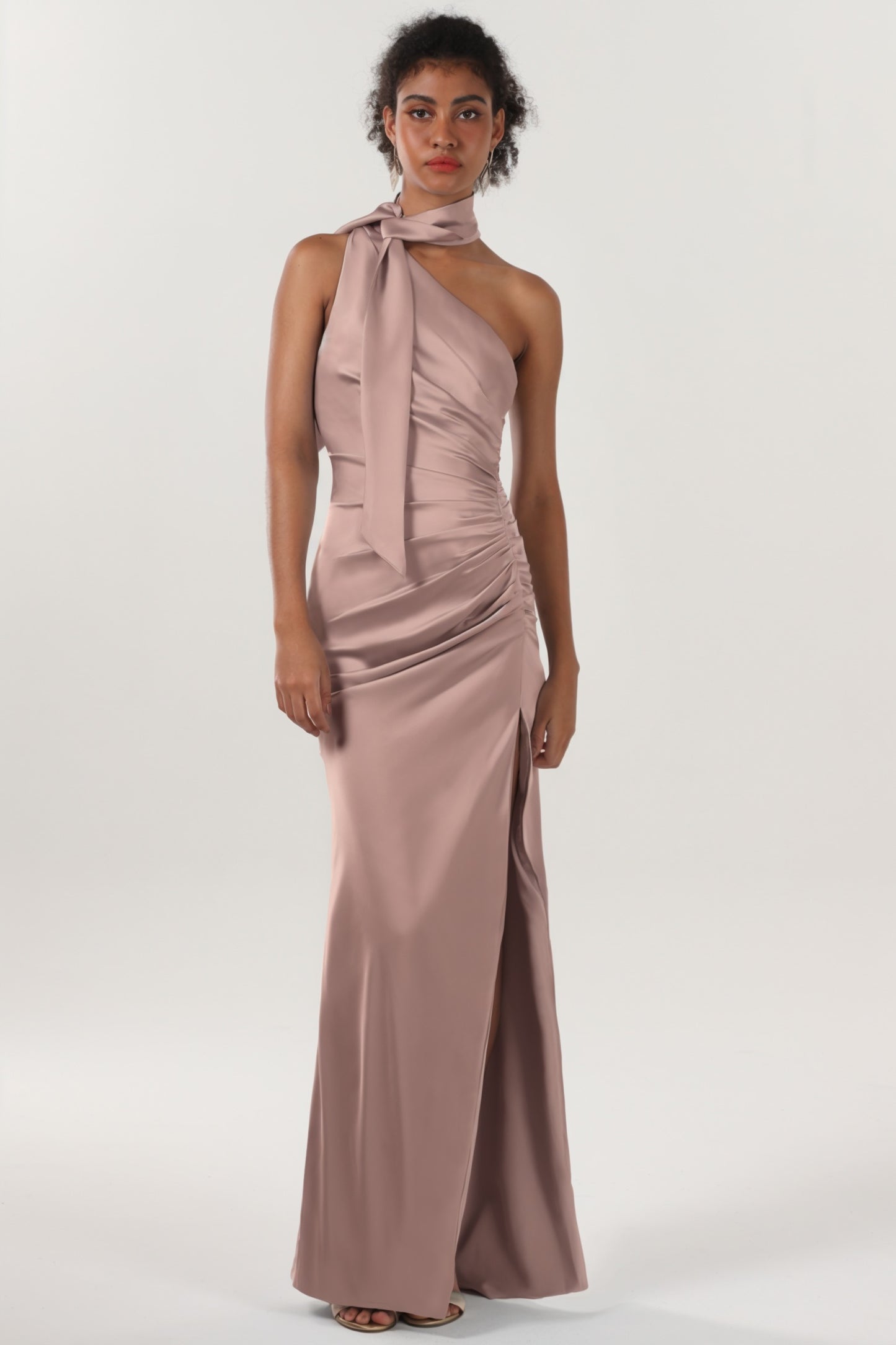 Sheath-Column Maxi Luxe Satin Bridesmaid Dress CS0604BM