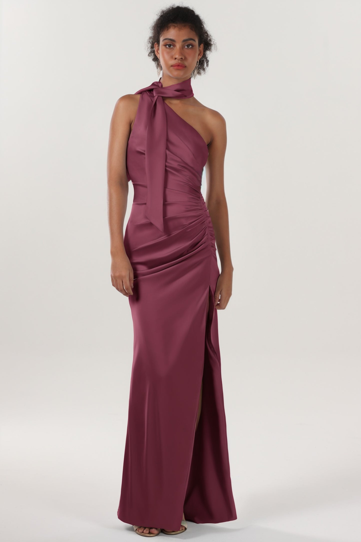 Sheath-Column Maxi Luxe Satin Bridesmaid Dress CS0604BM