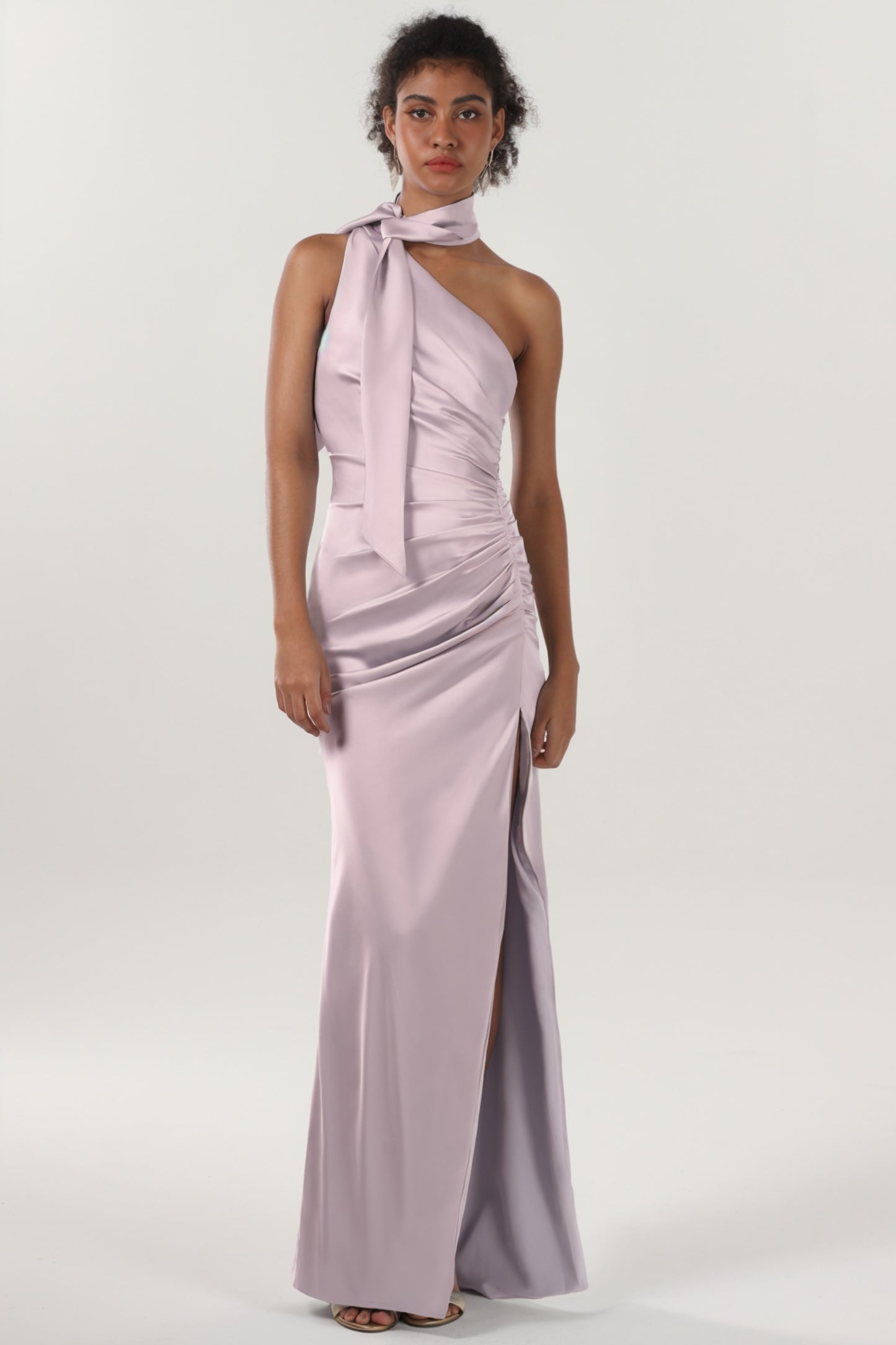 Sheath-Column Maxi Luxe Satin Bridesmaid Dress CS0604BM