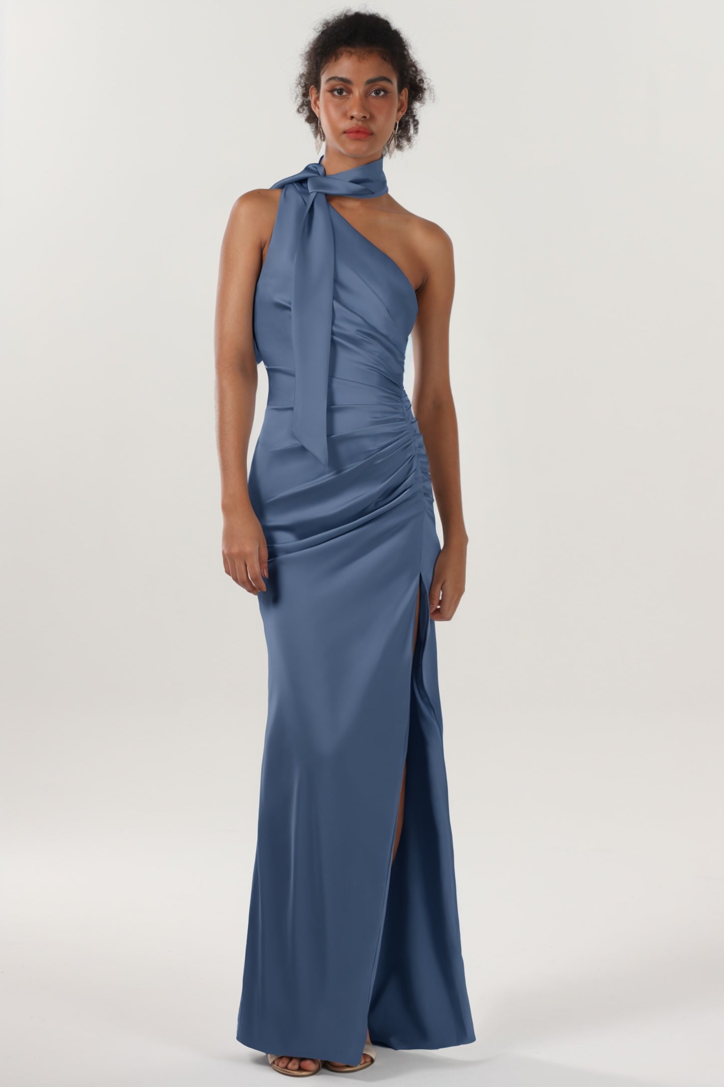 Sheath-Column Maxi Luxe Satin Bridesmaid Dress CS0604BM