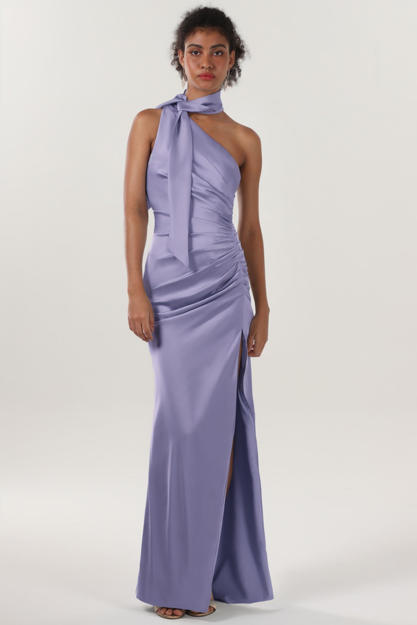 Sheath-Column Maxi Luxe Satin Bridesmaid Dress CS0604BM