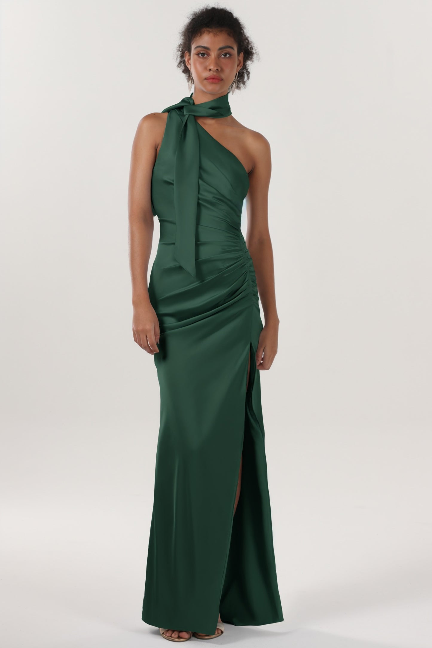 Sheath-Column Maxi Luxe Satin Bridesmaid Dress CS0604BM