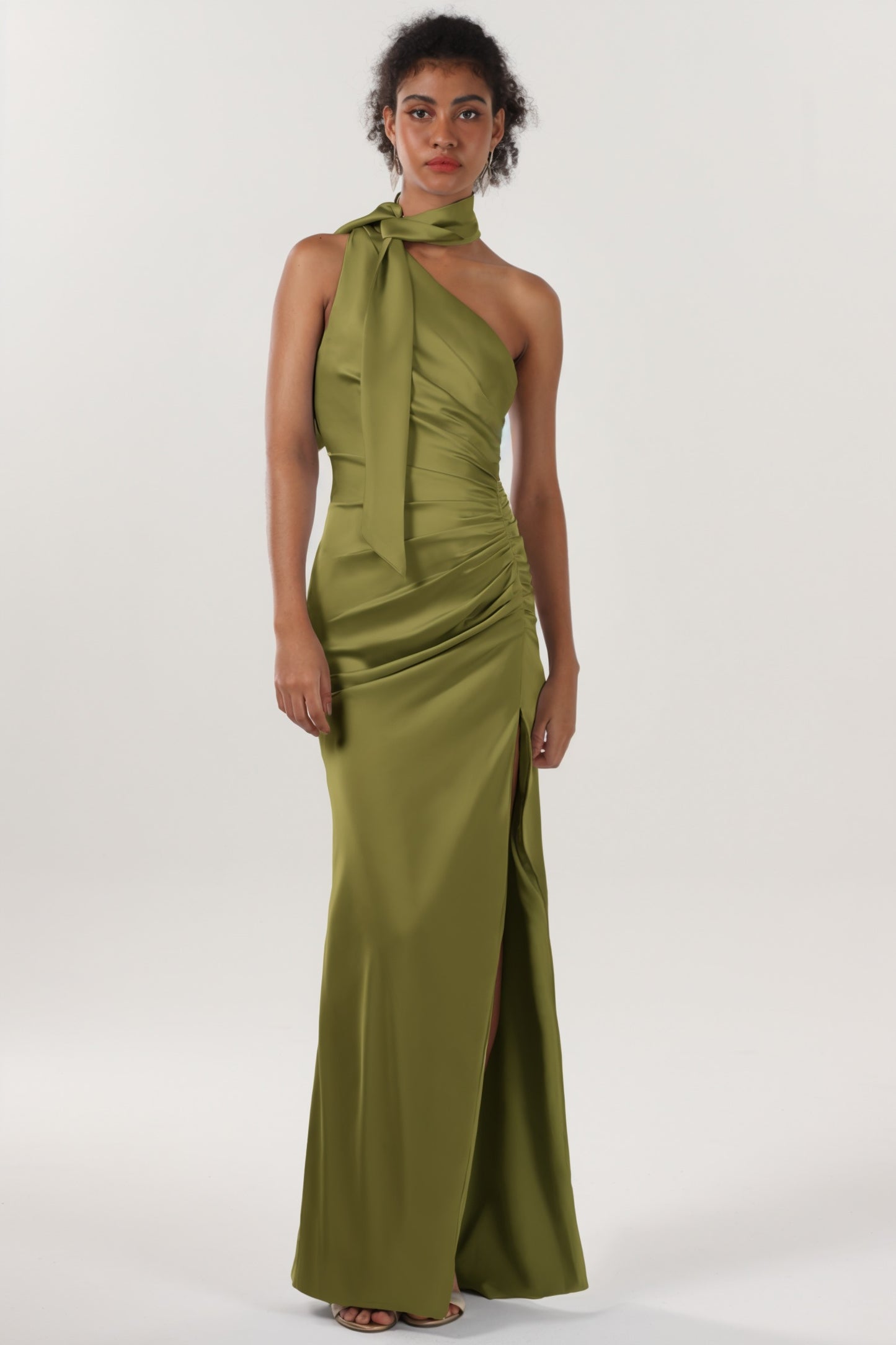 Sheath-Column Maxi Luxe Satin Bridesmaid Dress CS0604BM