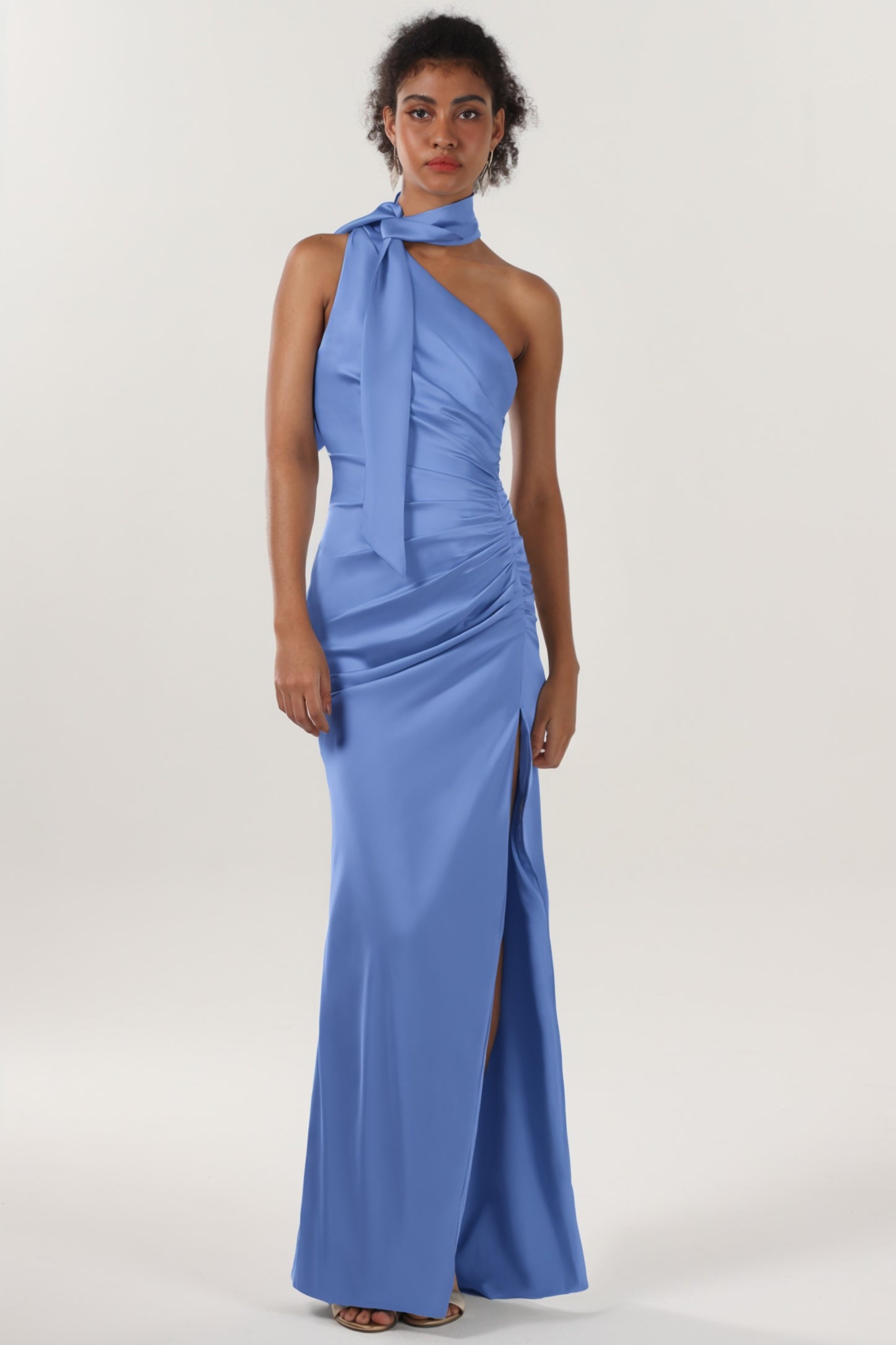 Sheath-Column Maxi Luxe Satin Bridesmaid Dress CS0604BM