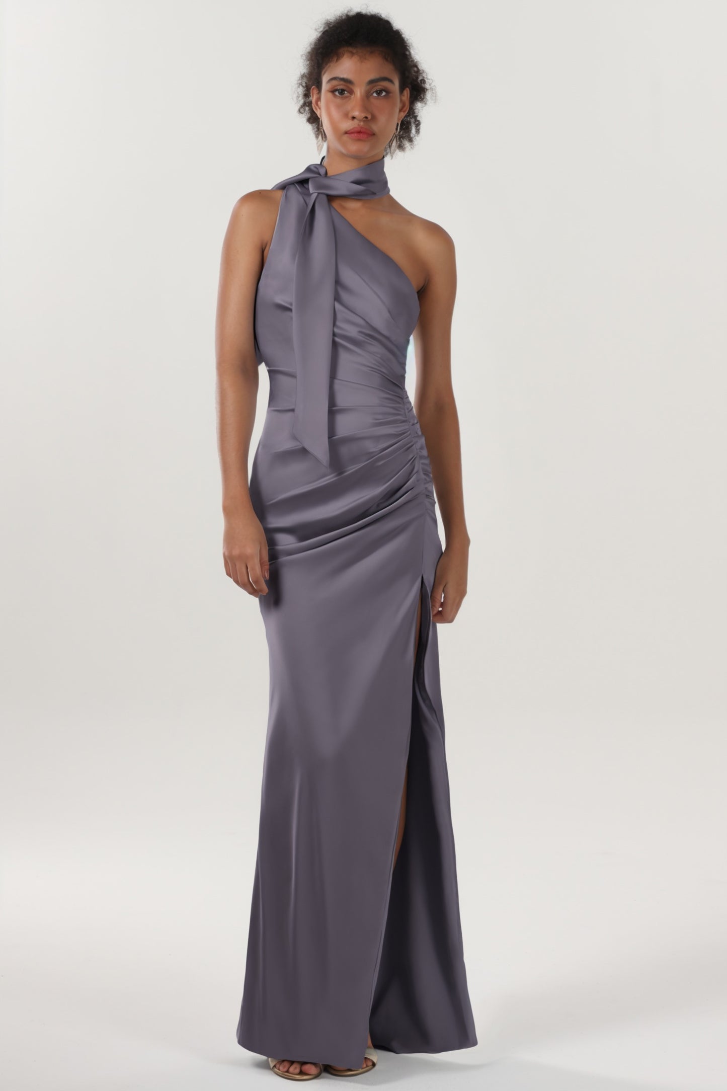 Sheath-Column Maxi Luxe Satin Bridesmaid Dress CS0604BM