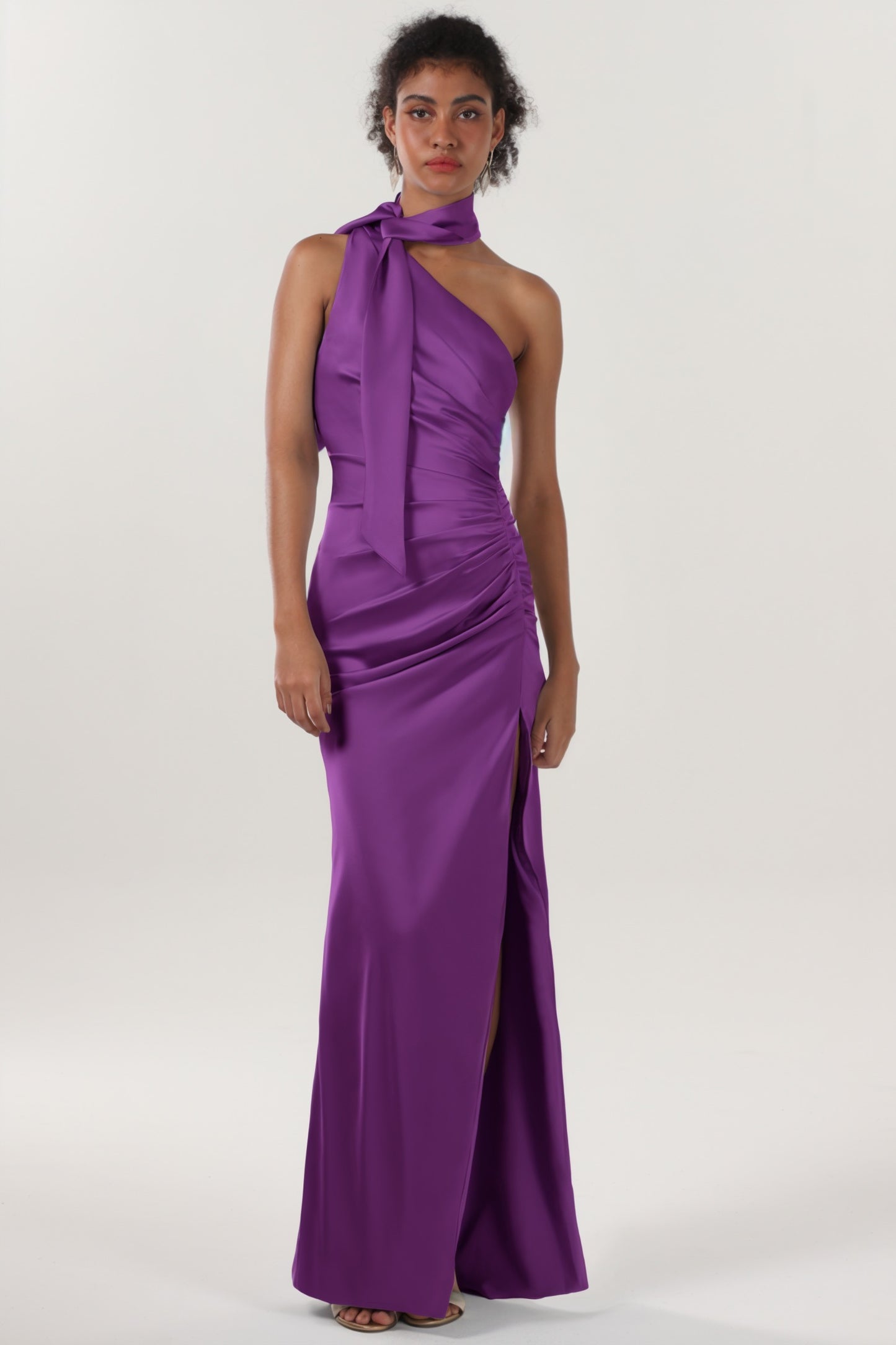 Sheath-Column Maxi Luxe Satin Bridesmaid Dress CS0604BM