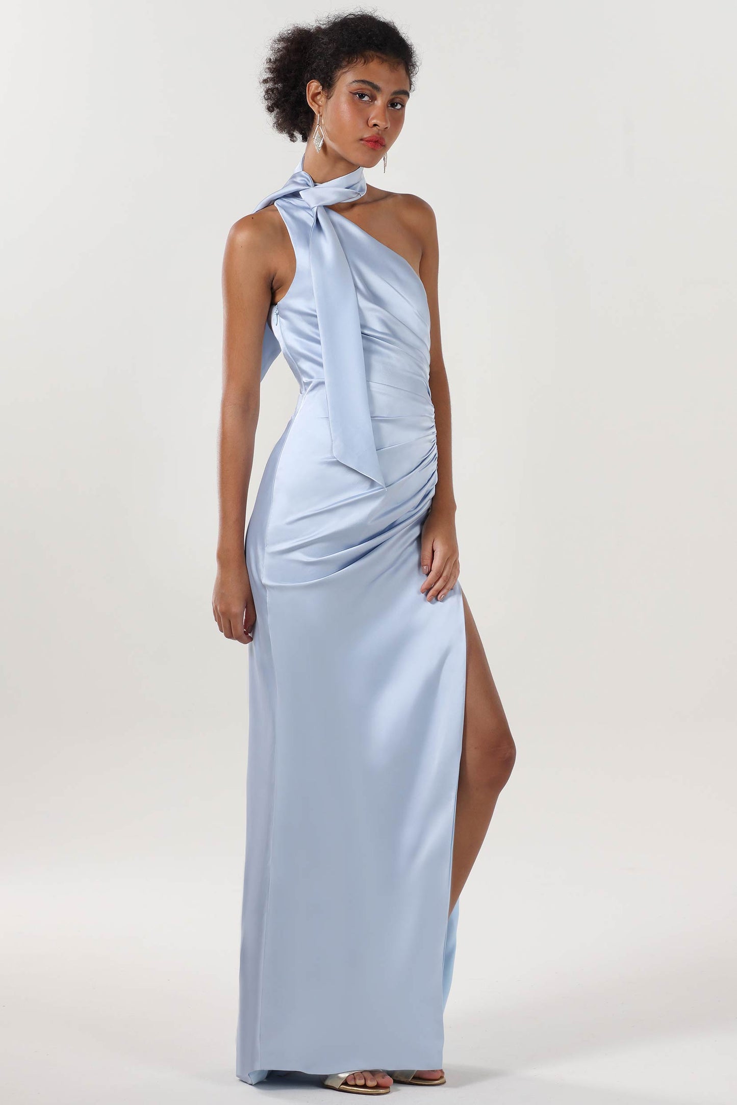 Sheath-Column Maxi Luxe Satin Bridesmaid Dress CS0604BM