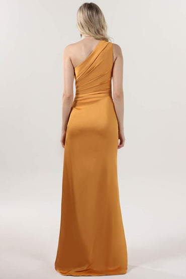 Sheath-Column Maxi Luxe Satin Bridesmaid Dress CS0606BM