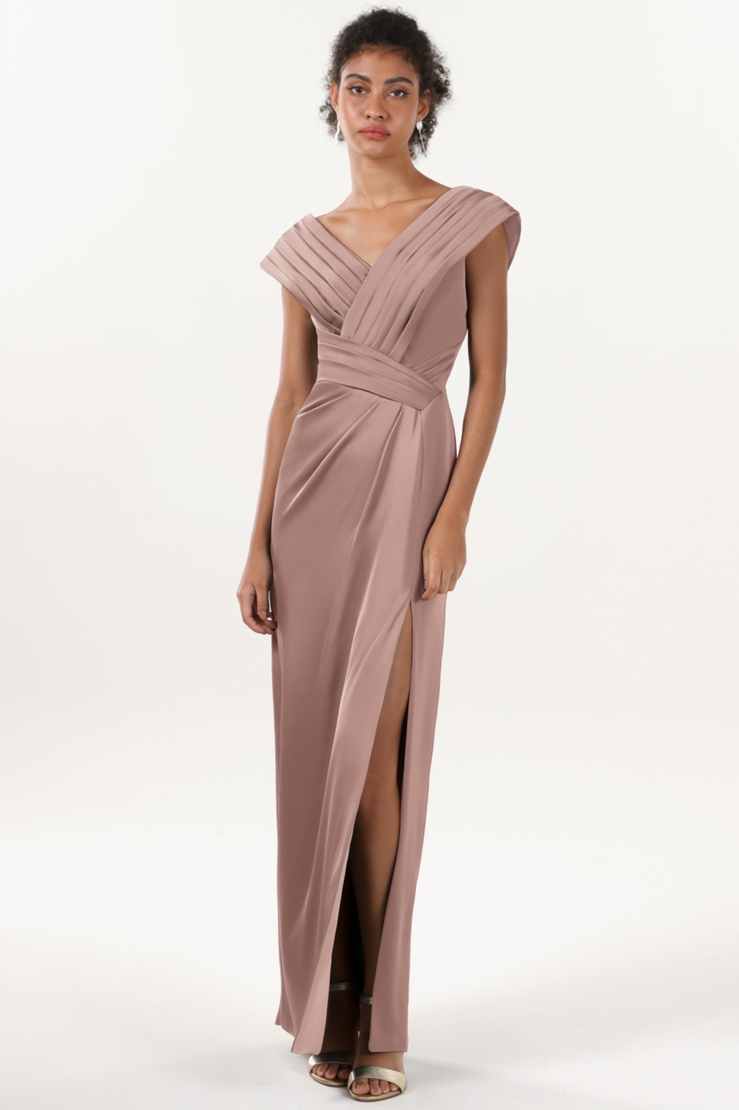 Sheath-Column Maxi Luxe Satin Bridesmaid Dress CS0608BM