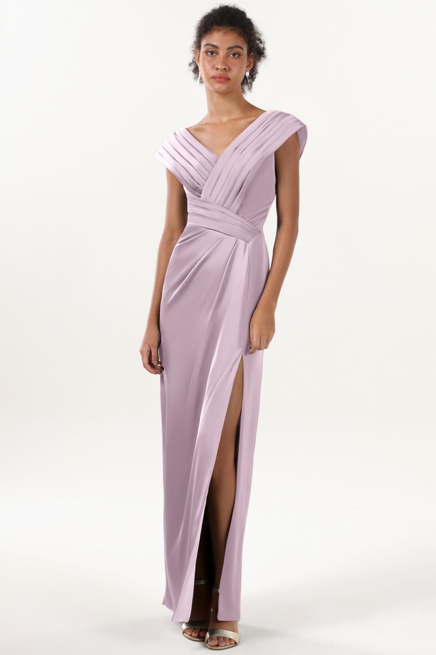 Sheath-Column Maxi Luxe Satin Bridesmaid Dress CS0608BM