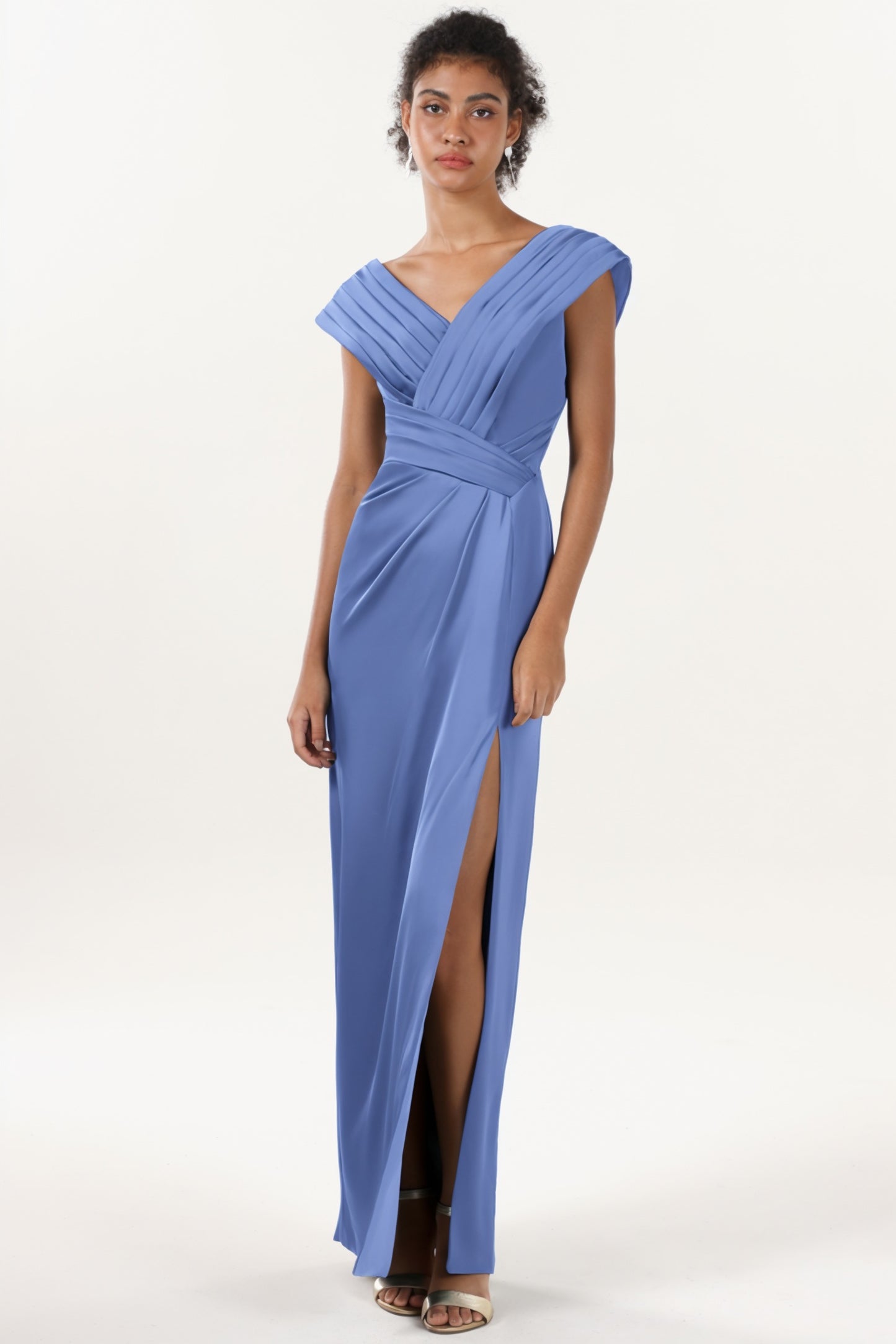 Sheath-Column Maxi Luxe Satin Bridesmaid Dress CS0608BM