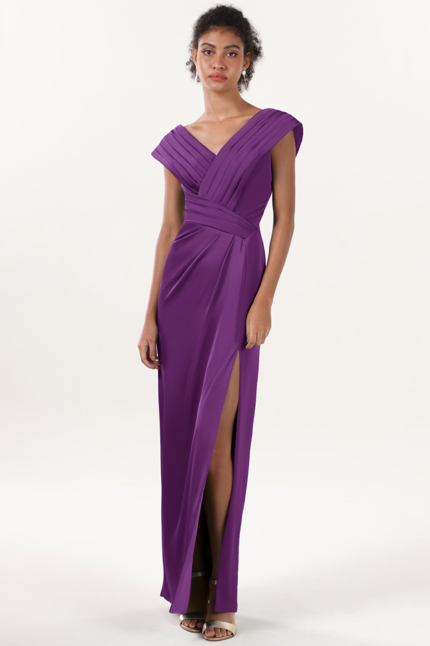 Sheath-Column Maxi Luxe Satin Bridesmaid Dress CS0608BM