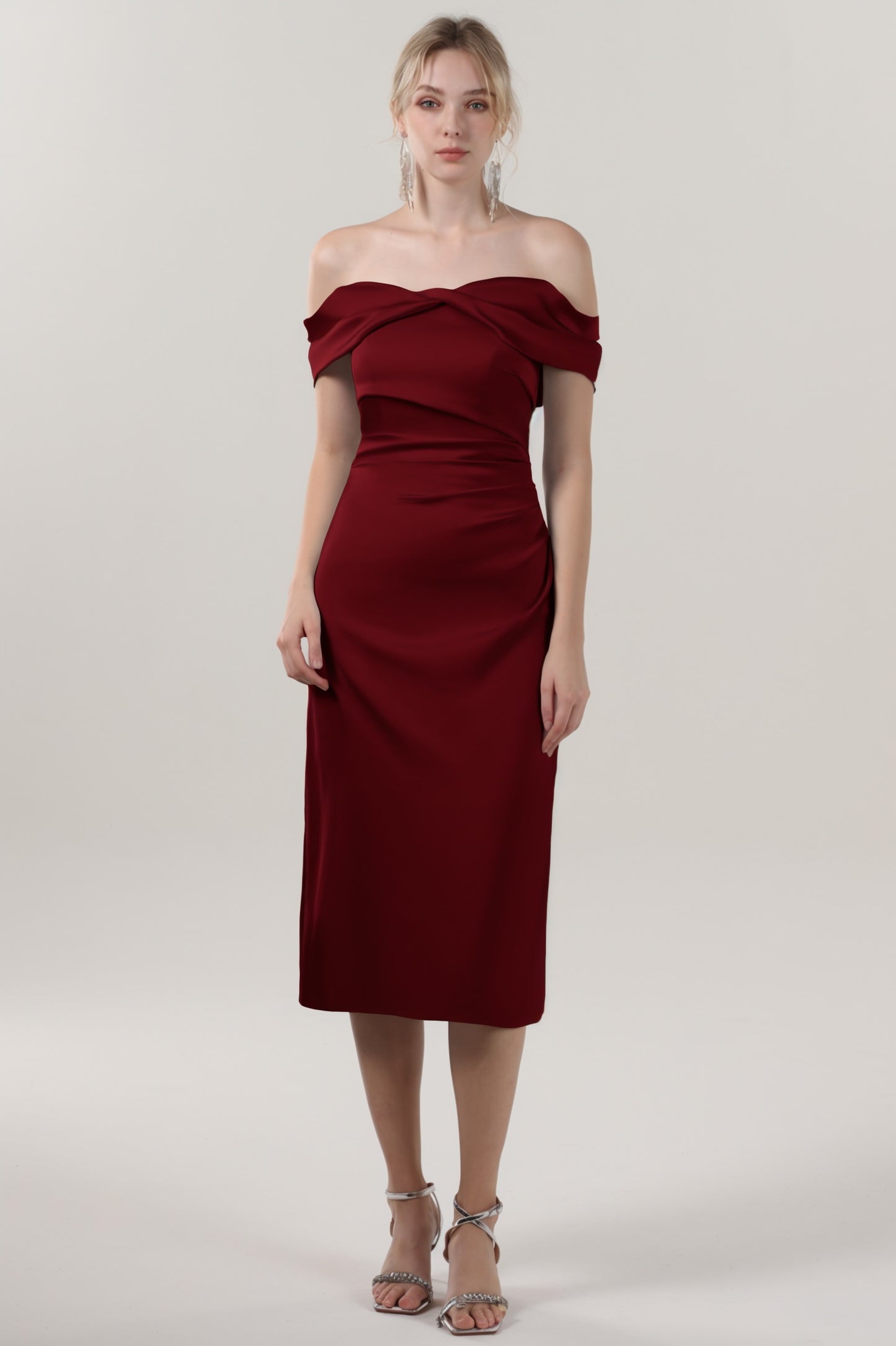 Sheath-Column Midi Luxe Satin Formal Dress CS0610