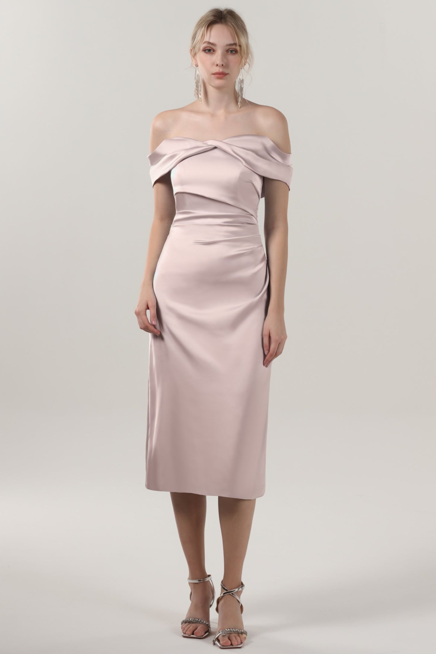 Sheath-Column Midi Luxe Satin Formal Dress CS0610