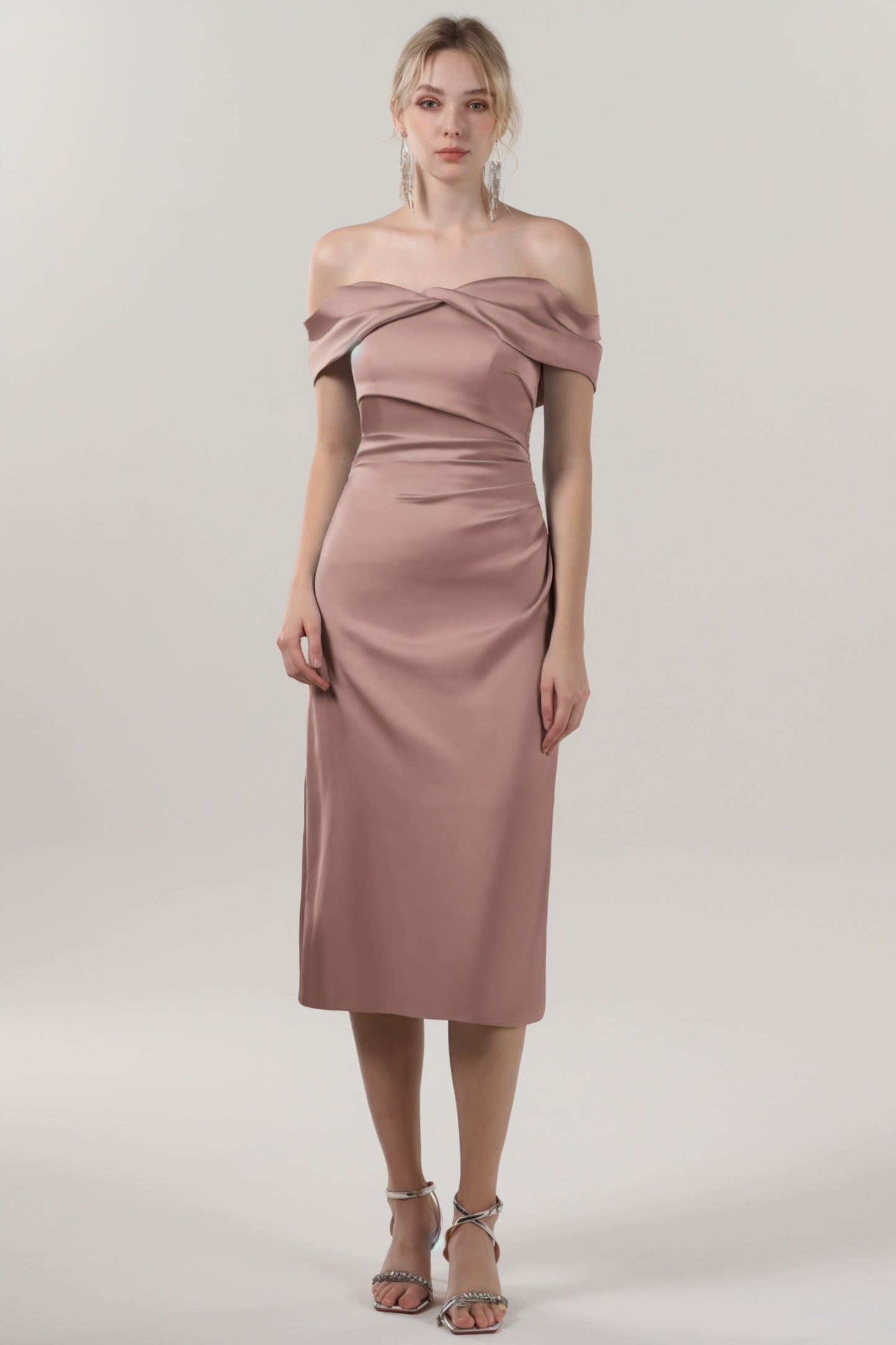 Sheath-Column Midi Luxe Satin Formal Dress CS0610