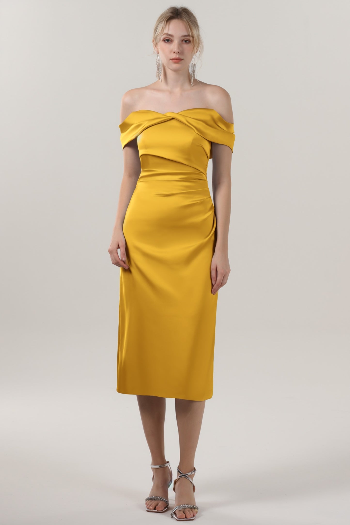 Sheath-Column Midi Luxe Satin Formal Dress CS0610