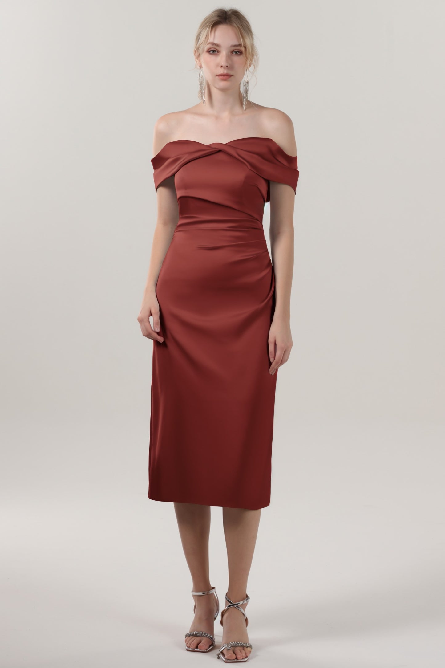 Sheath-Column Midi Luxe Satin Formal Dress CS0610