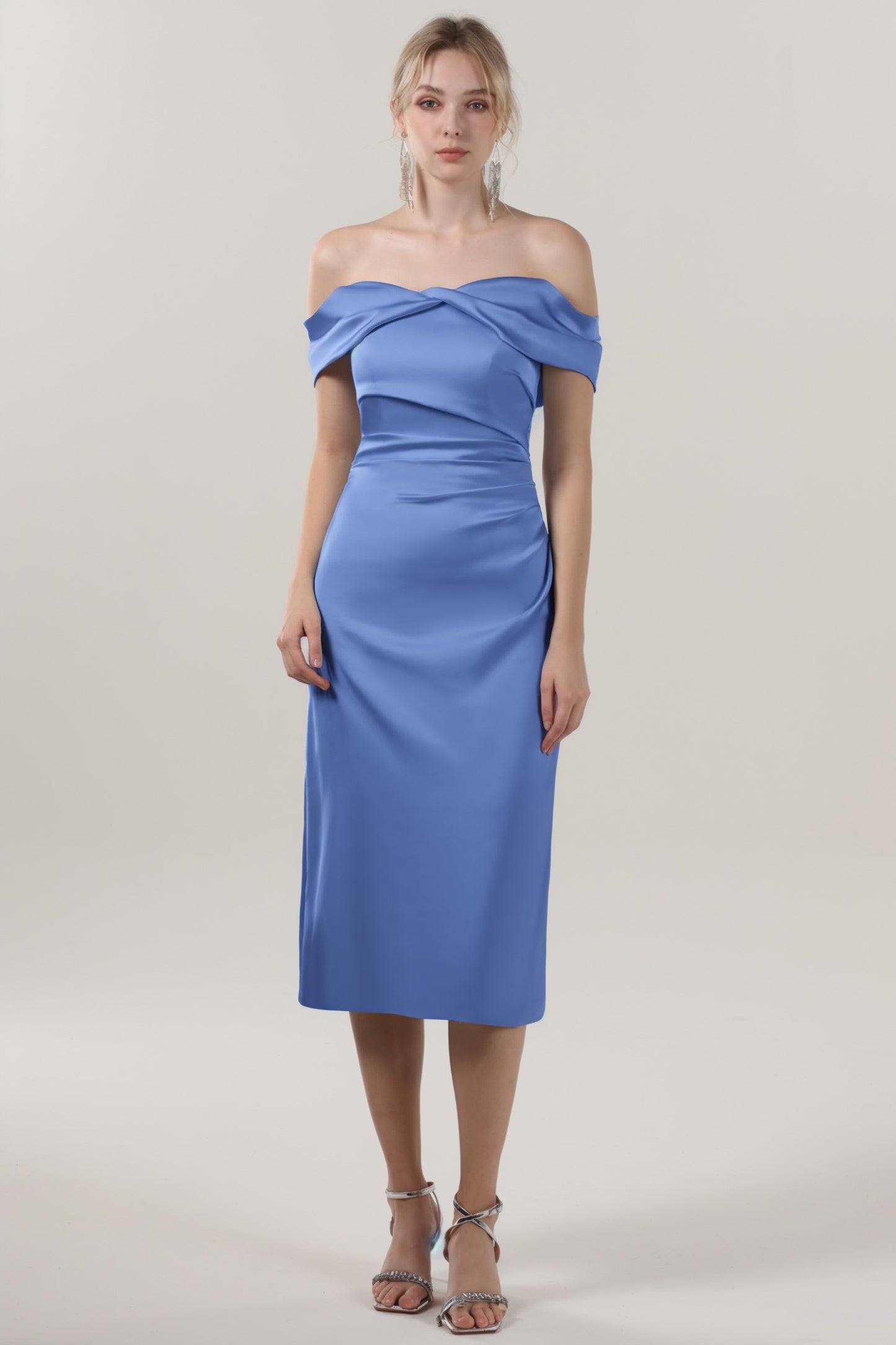 Sheath-Column Midi Luxe Satin Formal Dress CS0610