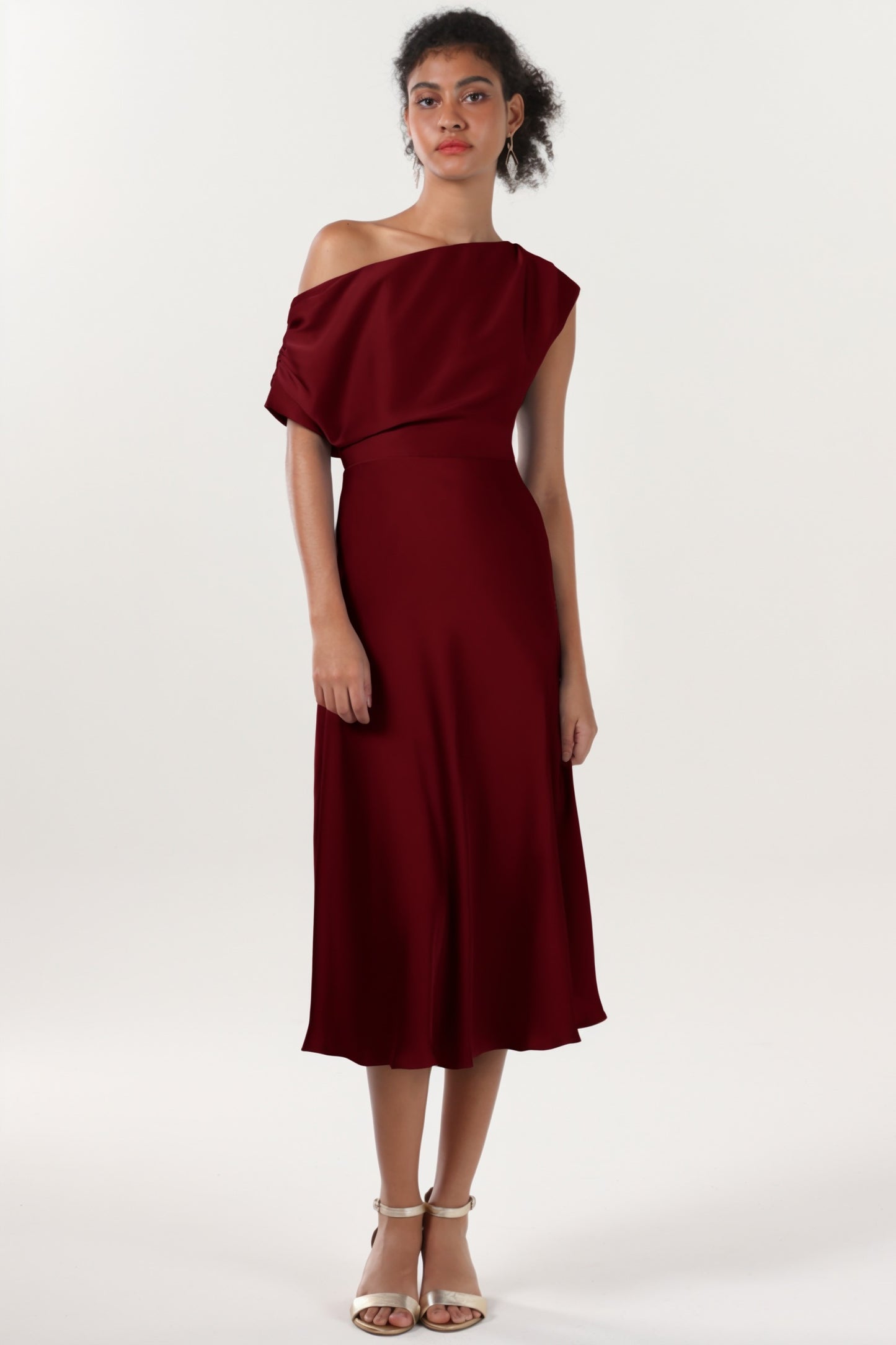 Sheath-Column Midi Luxe Satin Bridesmaid Dress CS0611BM