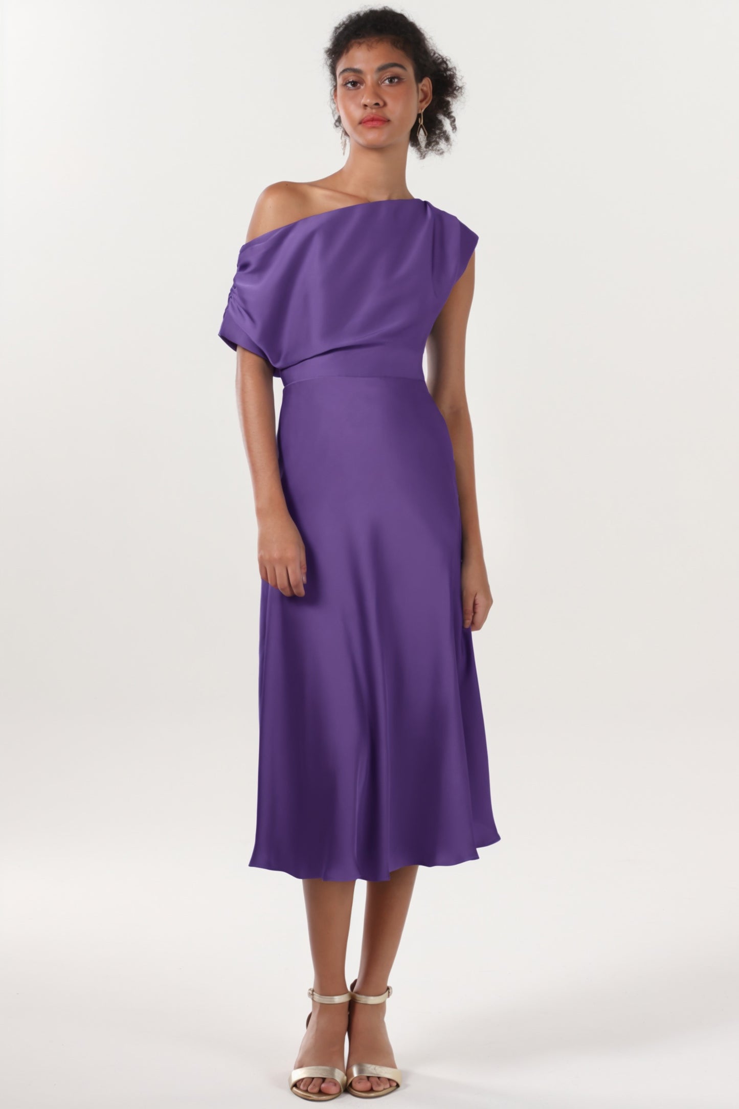 Sheath-Column Midi Luxe Satin Bridesmaid Dress CS0611BM